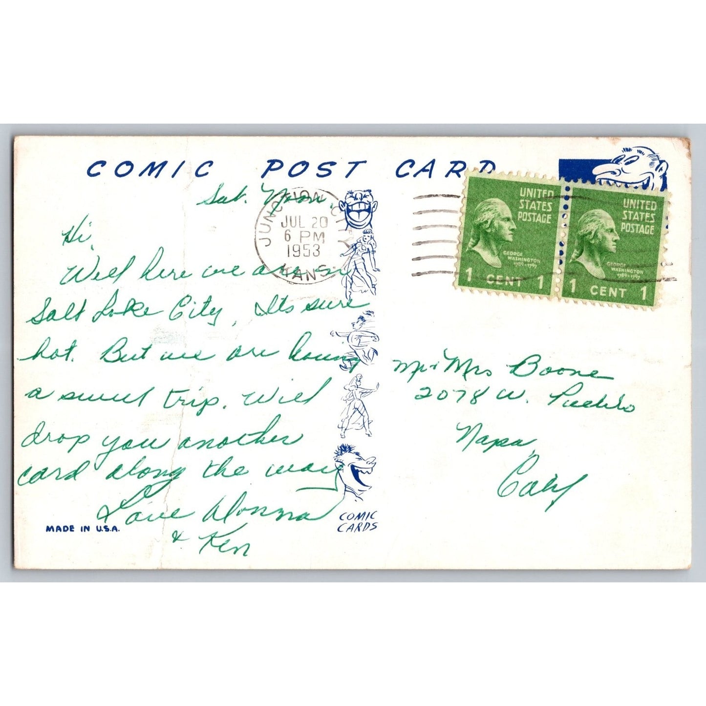 Comic Postcard Humorous Ice Delivery Man 1953 Funny Cartoon Used