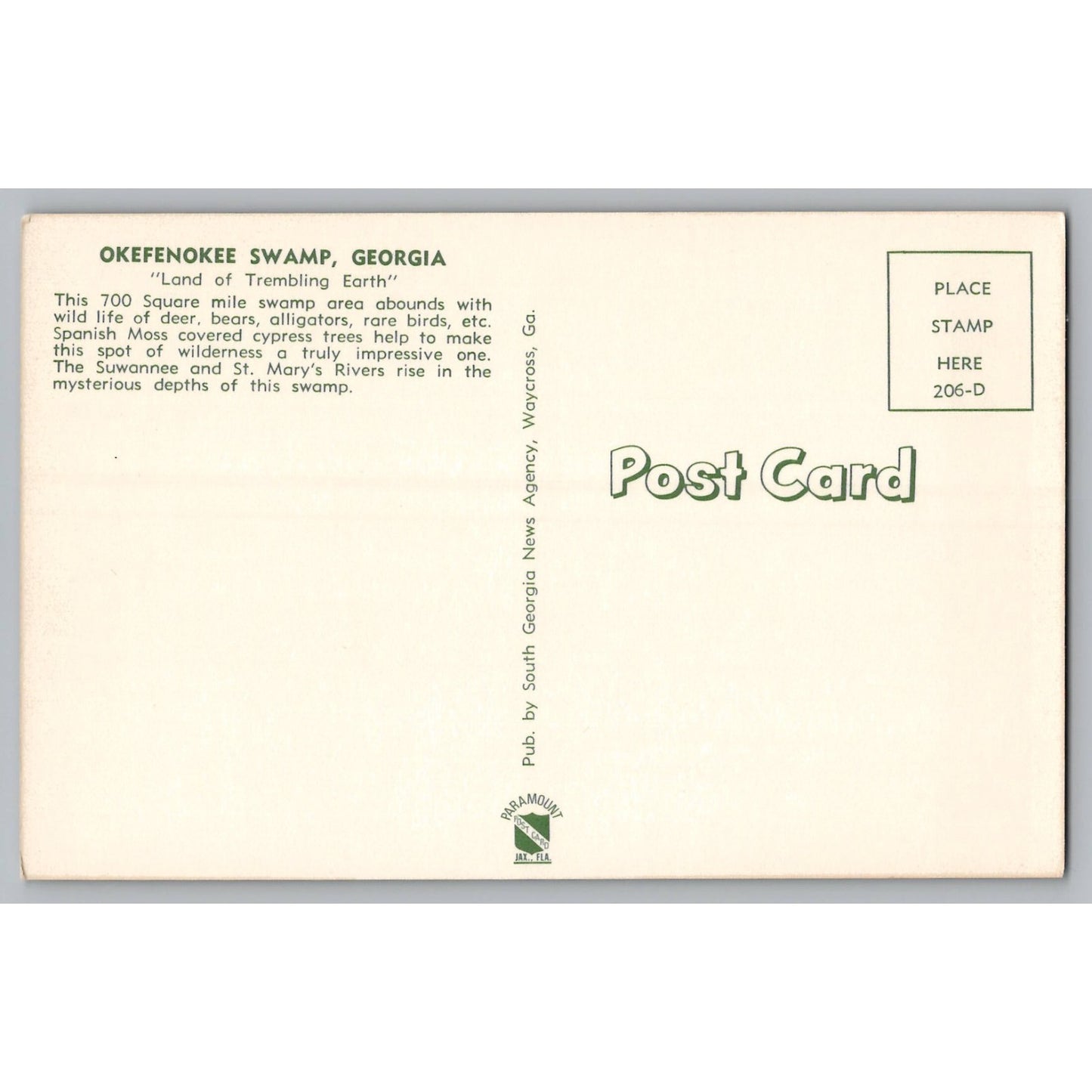 Postcard GA Georgia Okefenokee Swamp Observation Tower Chrome Unused
