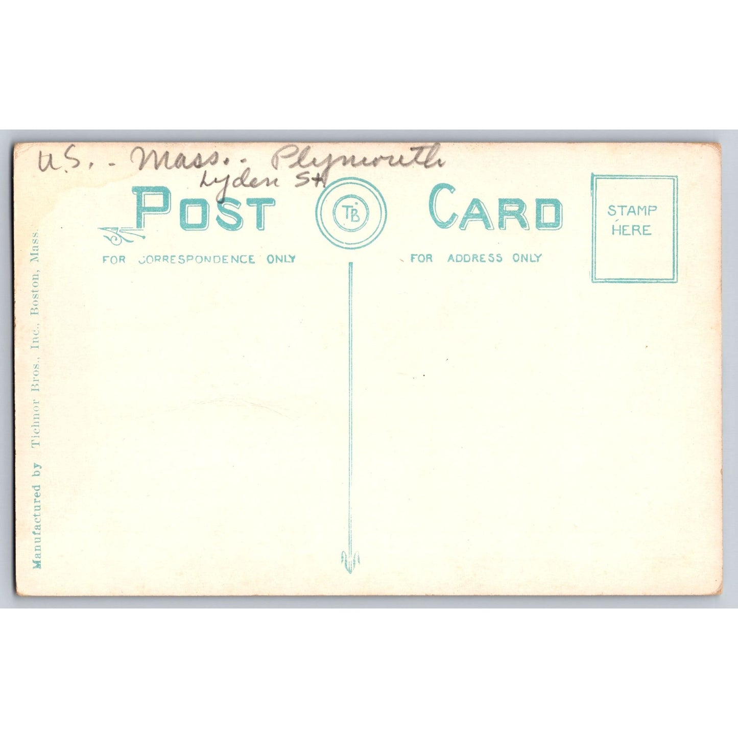 Plymouth MA Massachusetts Lyden Street First Street America Divide Back Postcard