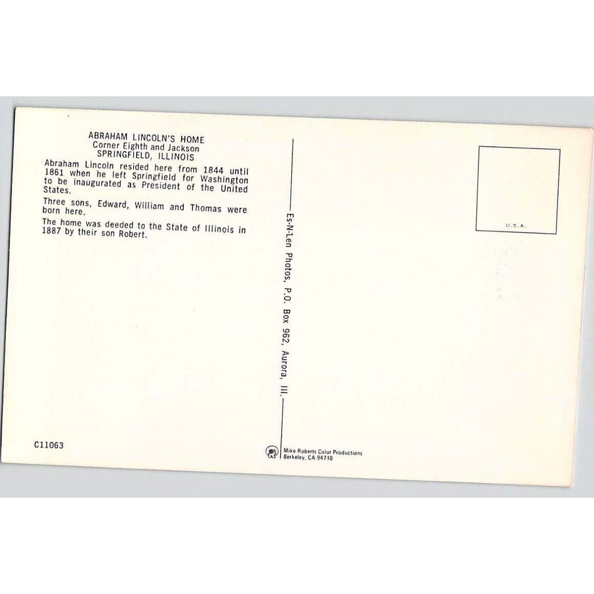 Springfield IL Illinois Abraham Lincoln Home Chrome Unused