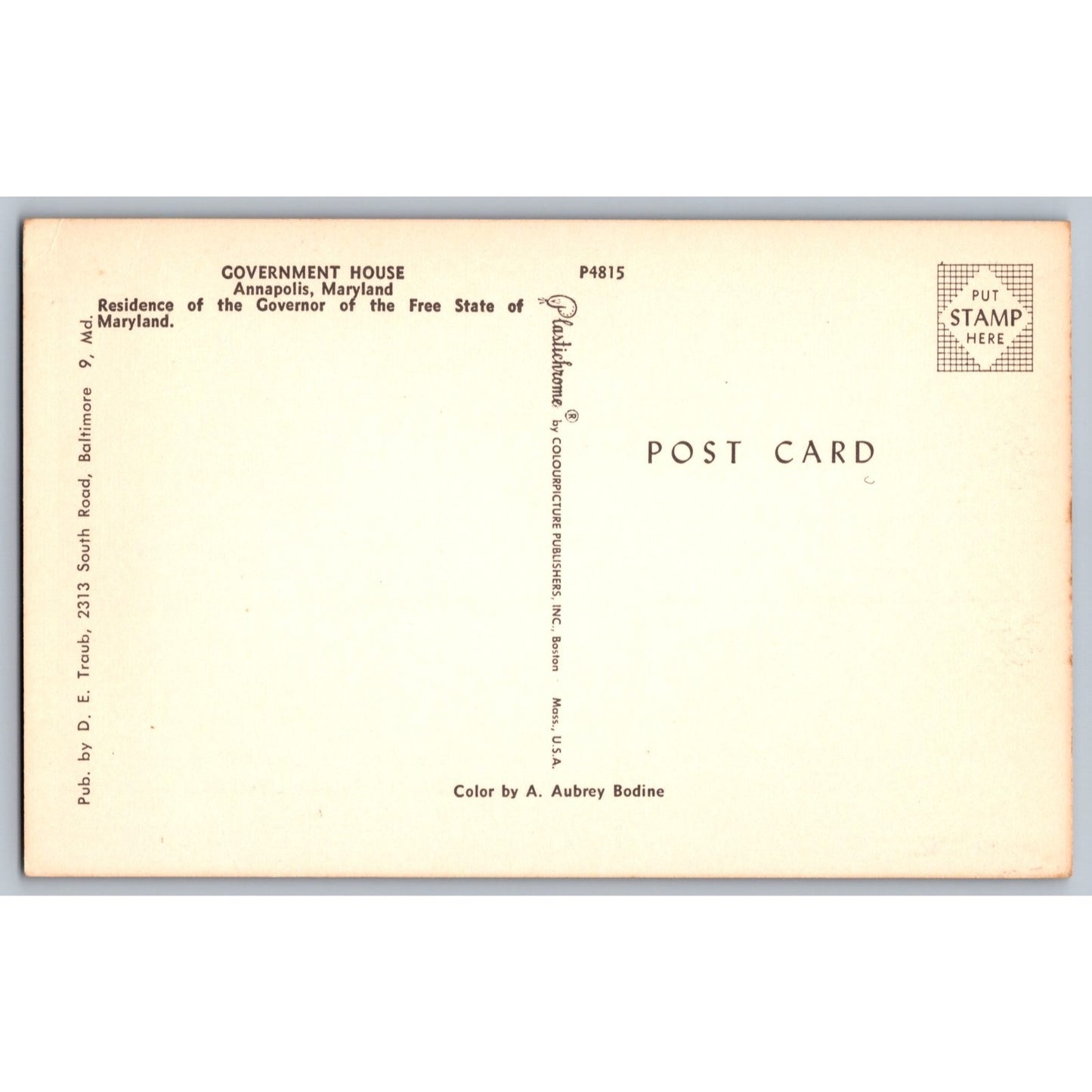 Annapolis MD Maryland Residence of Governor Chrome Postcard Unused