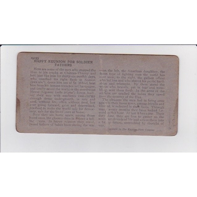 Happy Reunion for Soldier Fathers Stereoview Keystone View Co US Army 1910s WWI