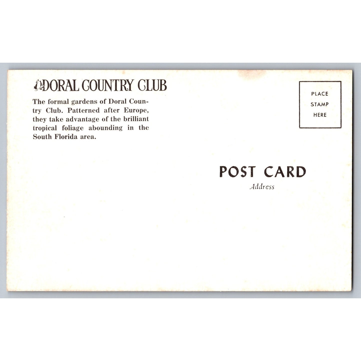 Miami FL Florida Doral Country Club Formal Gardens Chrome Postcard Unused