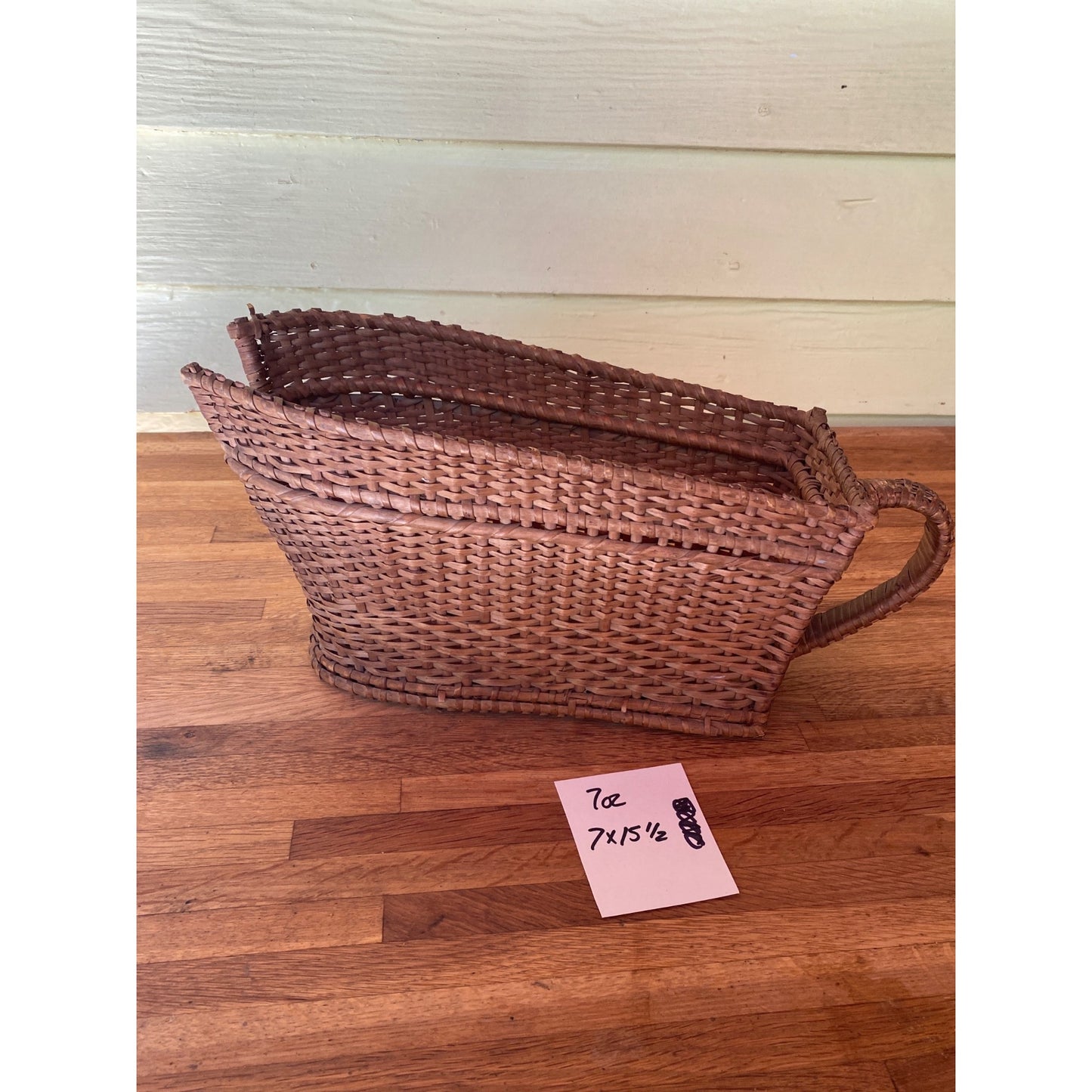 Vintage Wicker Firewood Kindling Basket With Handle Handwoven Rectangular Design