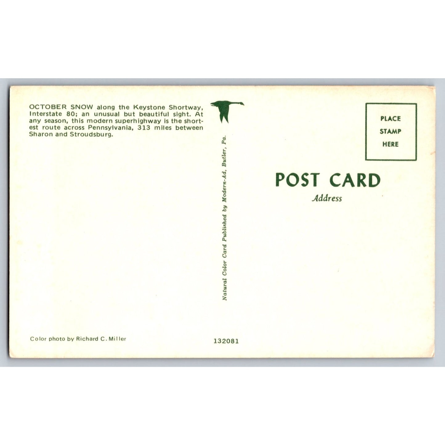 PA Pennsylvania October Snow Keystone Shortway Interstate 80 Chrome Postcard