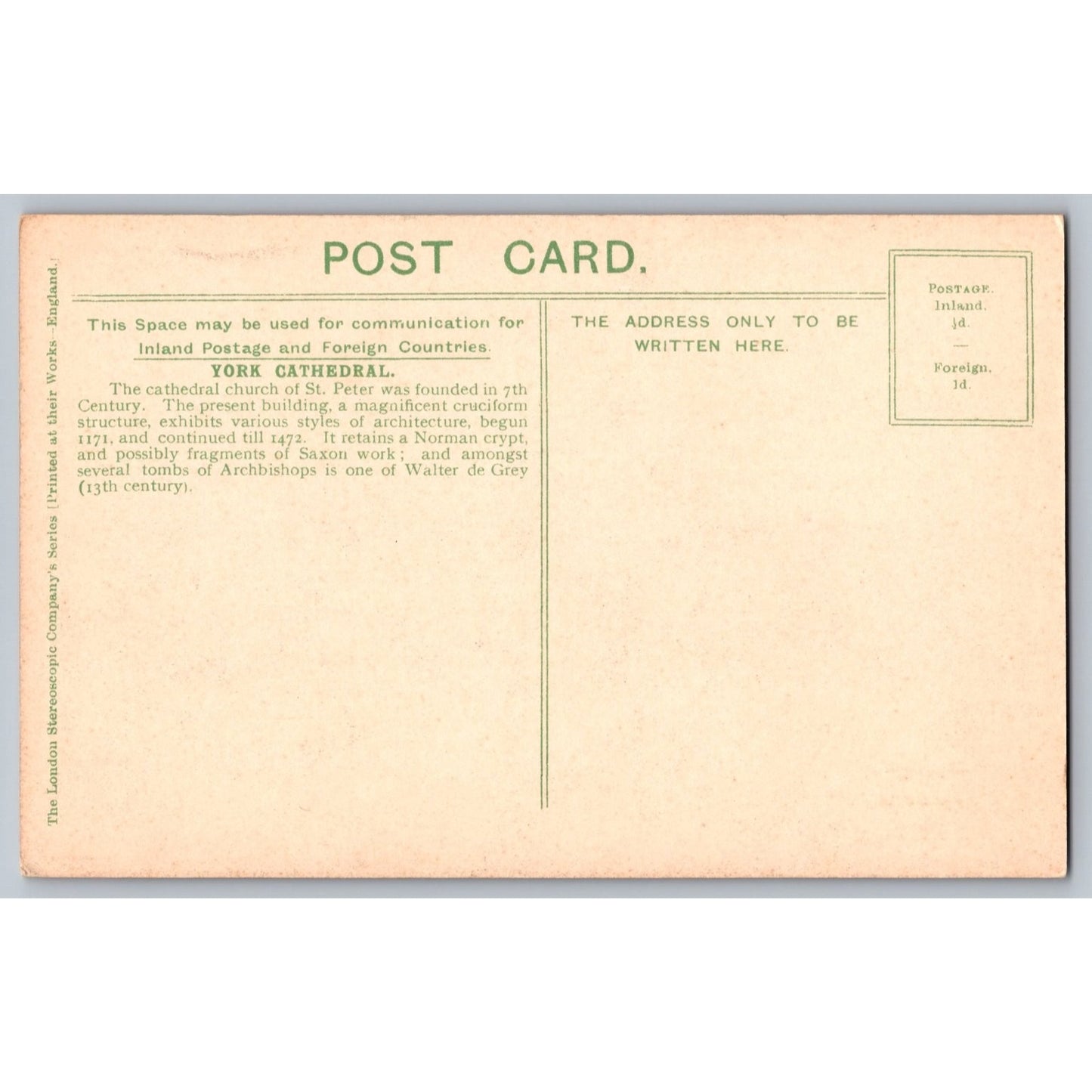York London England Minster West Front Divided Back Postcard Unused Stereoscopic