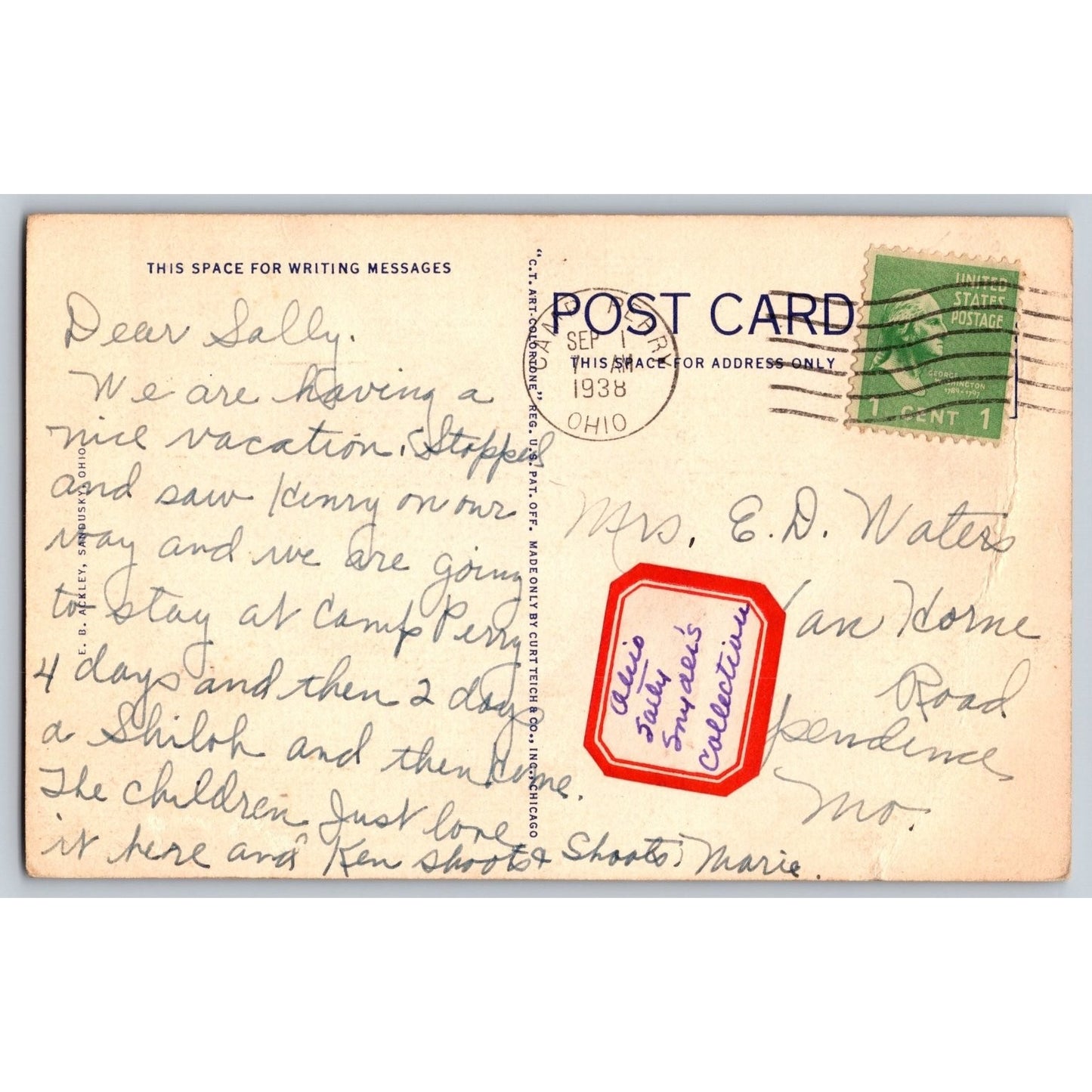 Camp Perry OH Ohio Lake Erie Bathing Beach & Pier Linen Postcard