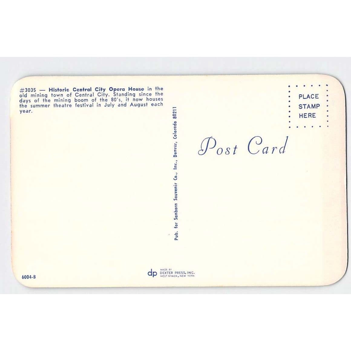 Central City CO Colorado Opera House Chrome Postcard Unused