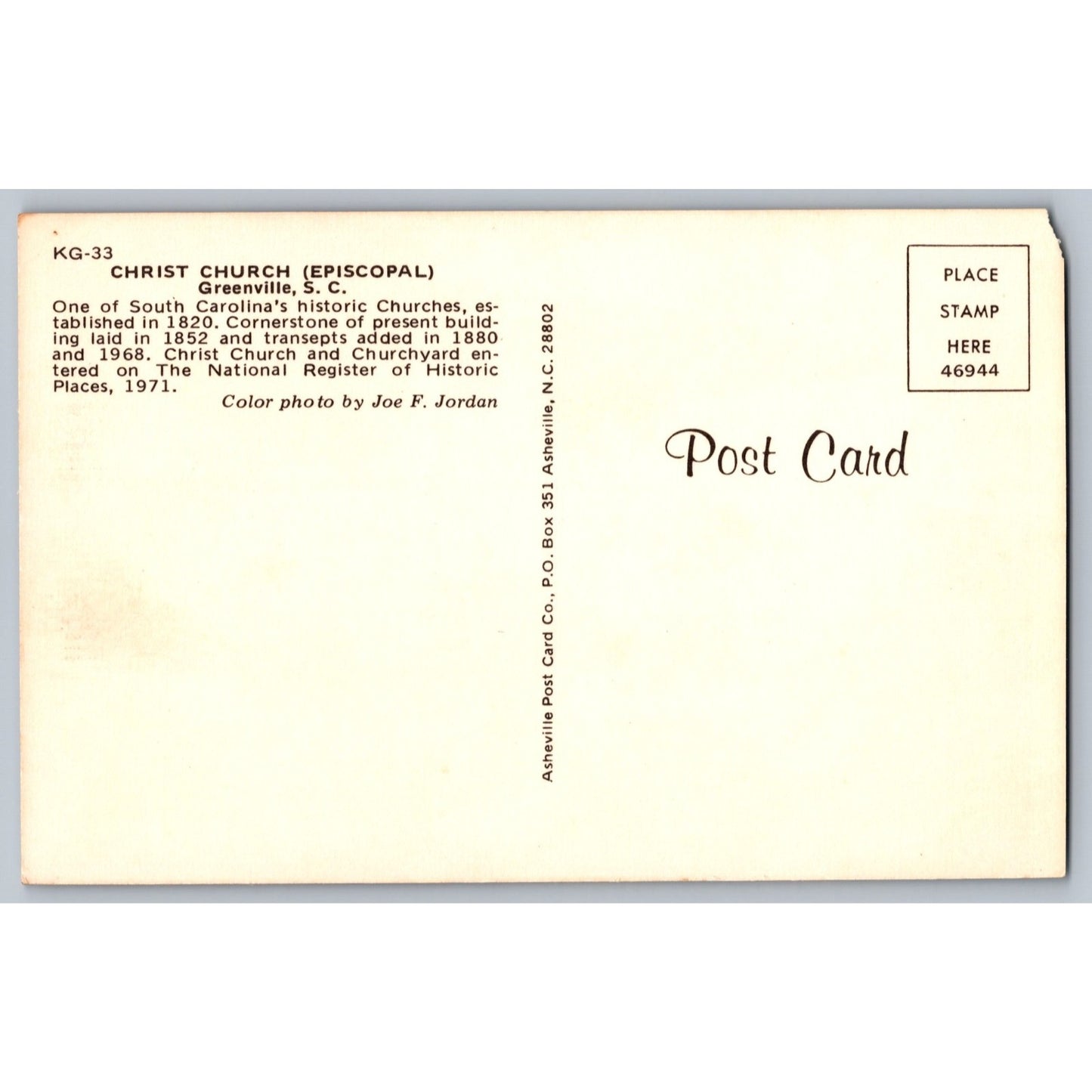 Greenville SC South Carolina Christ Church Episcopal 1971 Chrome Postcard Unused