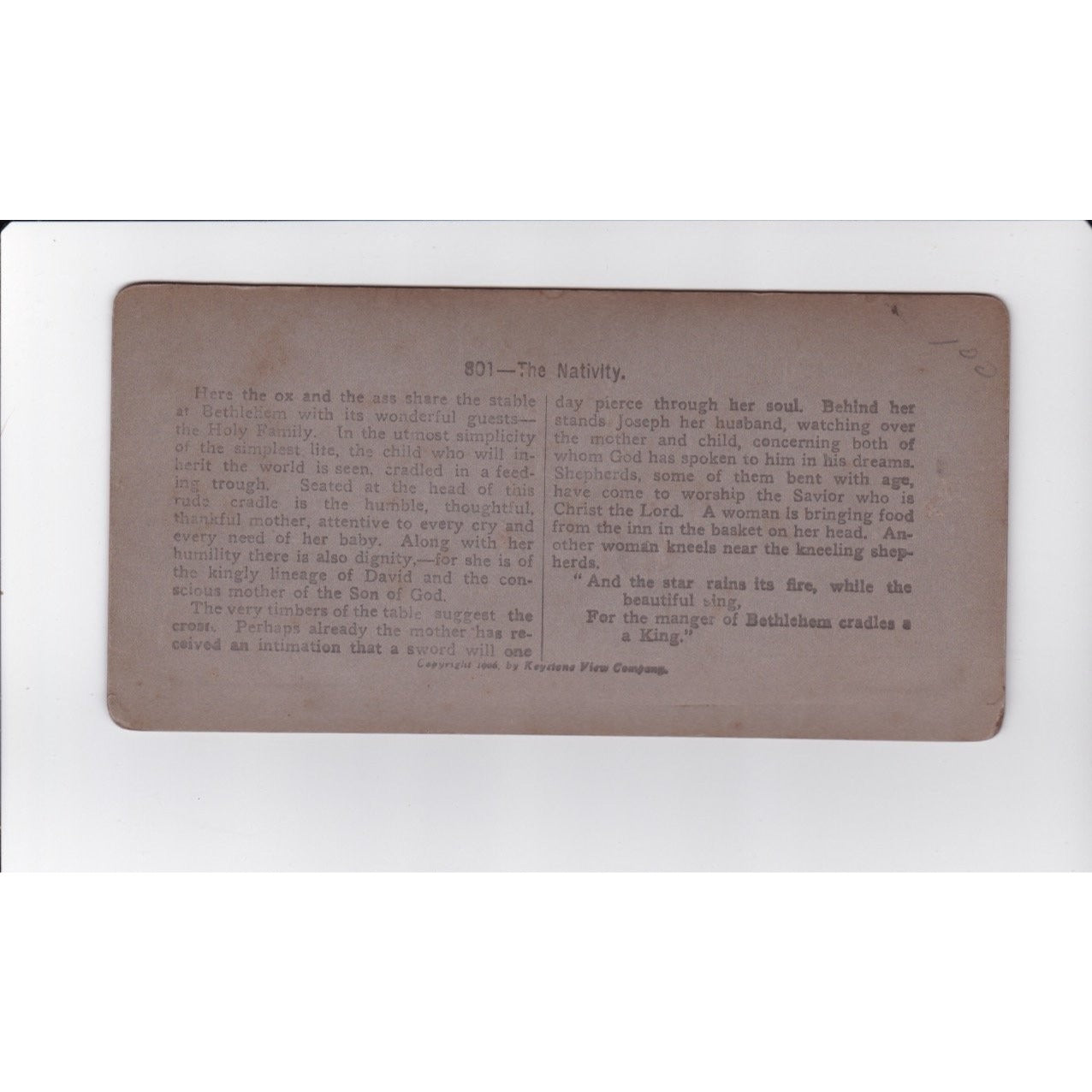The Nativity Stereoview Keystone View Company 1906 Religious Scene