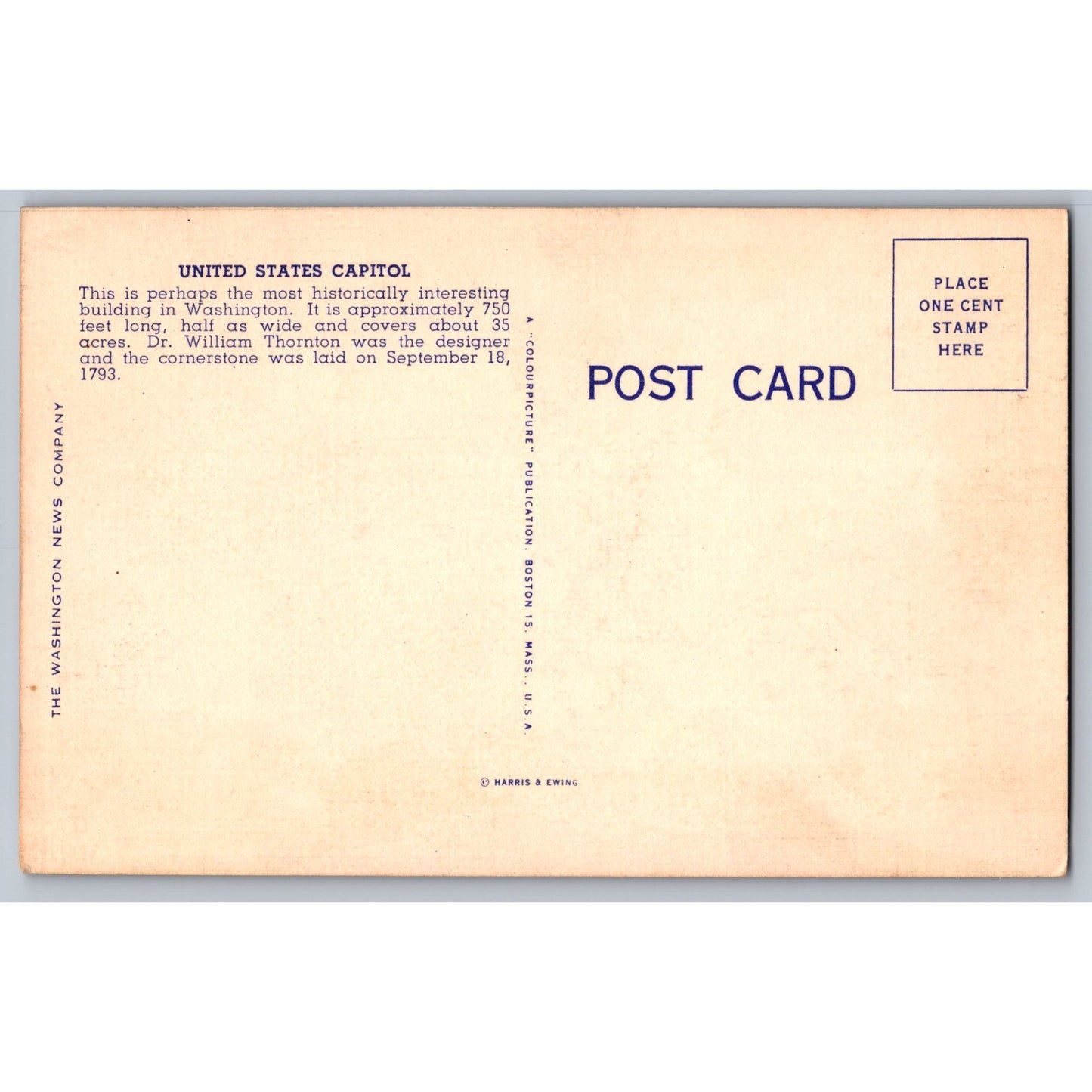 Washington DC US Capitol Linen Postcard Unused Washington News Co