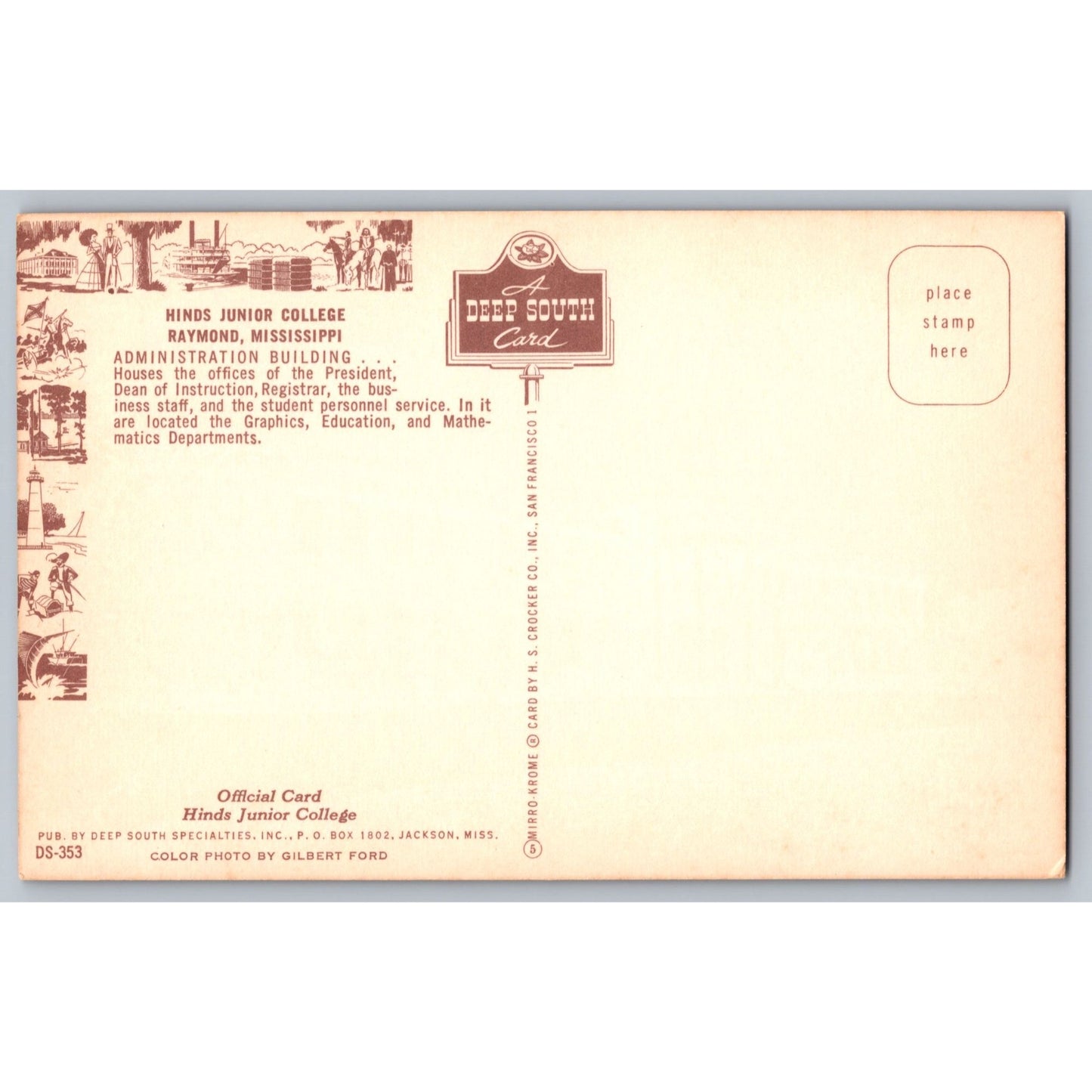 Raymond MS Mississippi Hinds Junior College Admin Building Chrome Postcard