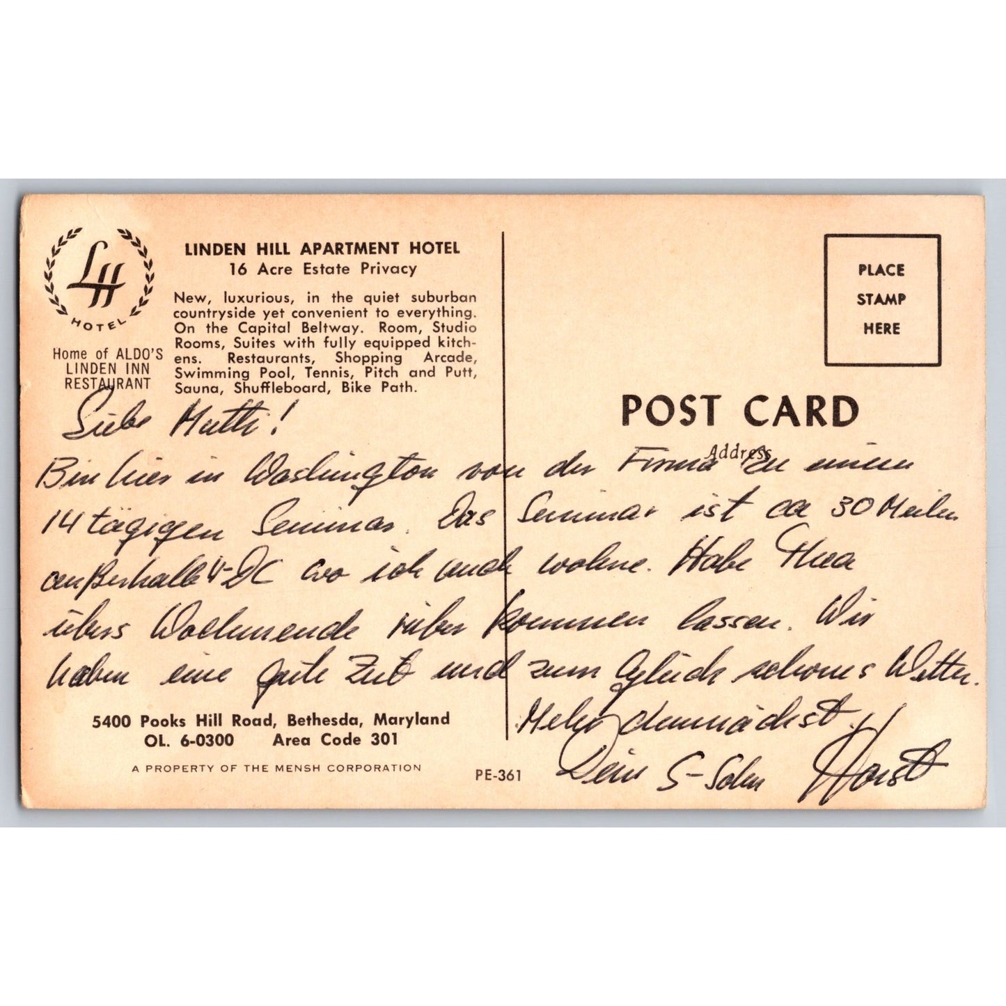 Bethesda MD Maryland Linden Hill Apartment Hotel Chrome Postcard Used