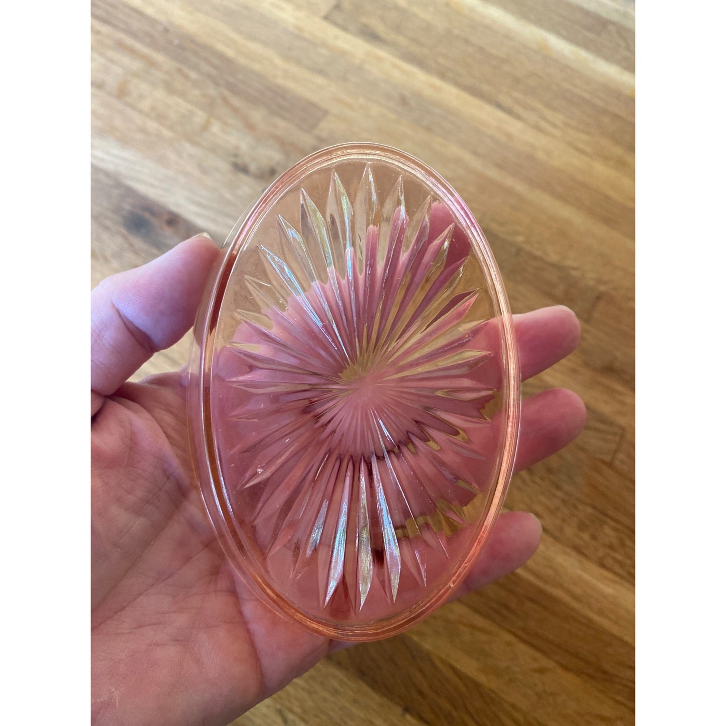 Vintage Pink Depression Glass Oval Relish Dish With Starburst Design