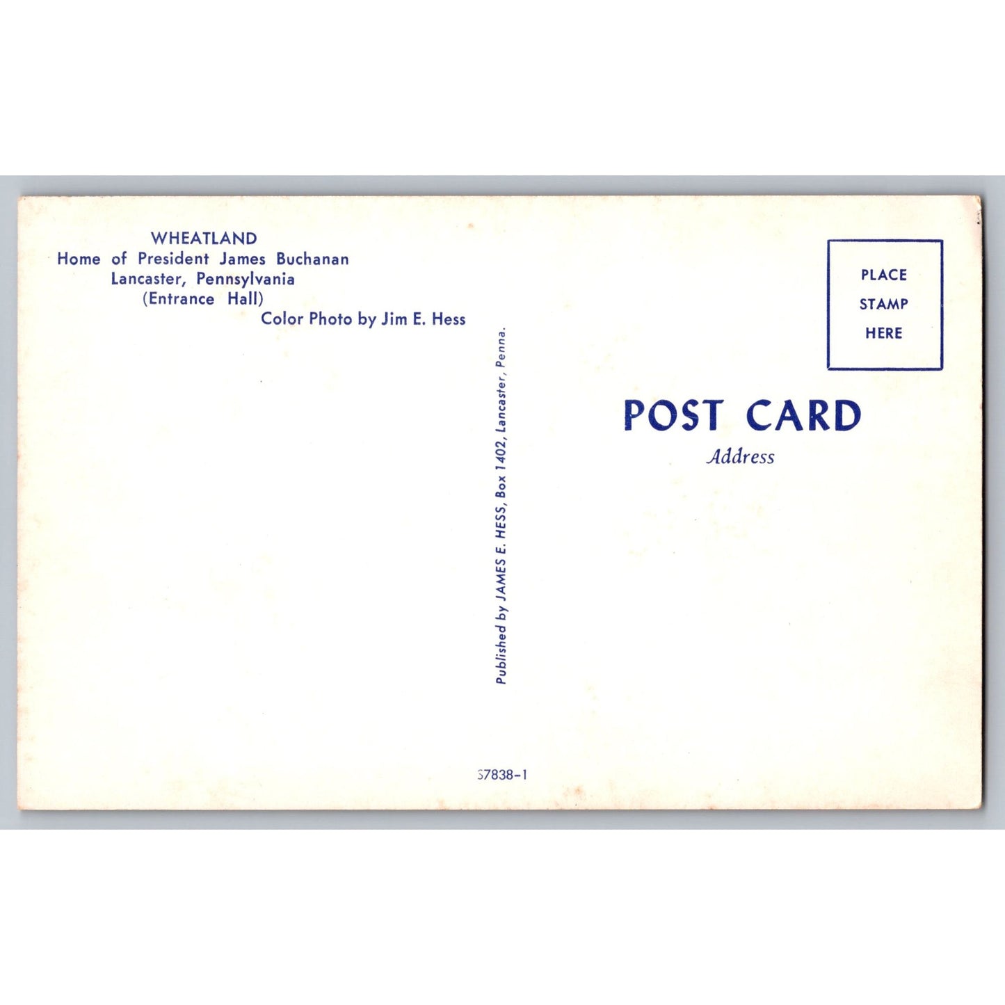 Lancaster PA Pennsylvania Wheatland President James Buchanan Jim Hess Postcard