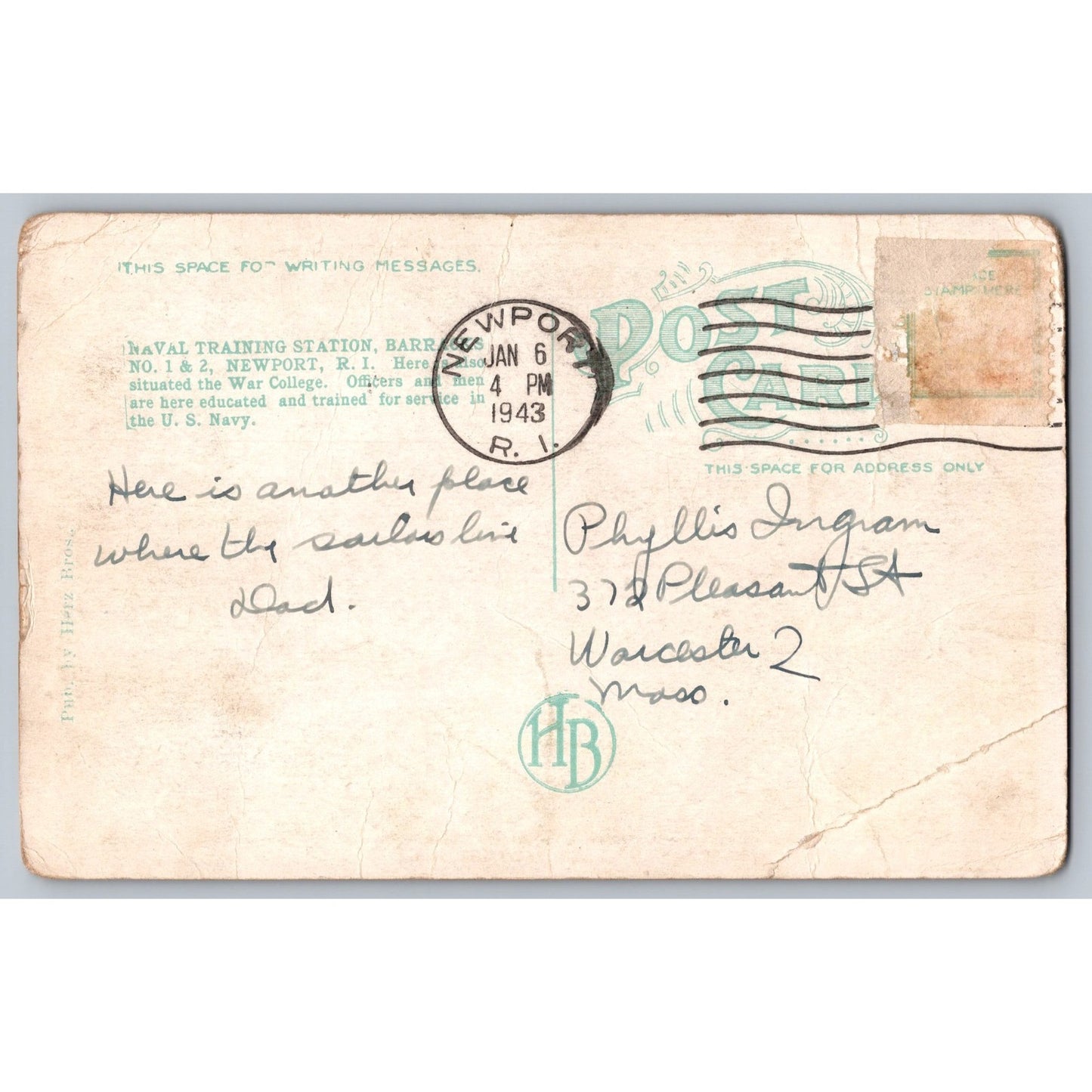 Newport RI Rhode Island Naval Trailing Station Barracks 1920s-30s Postcard Used
