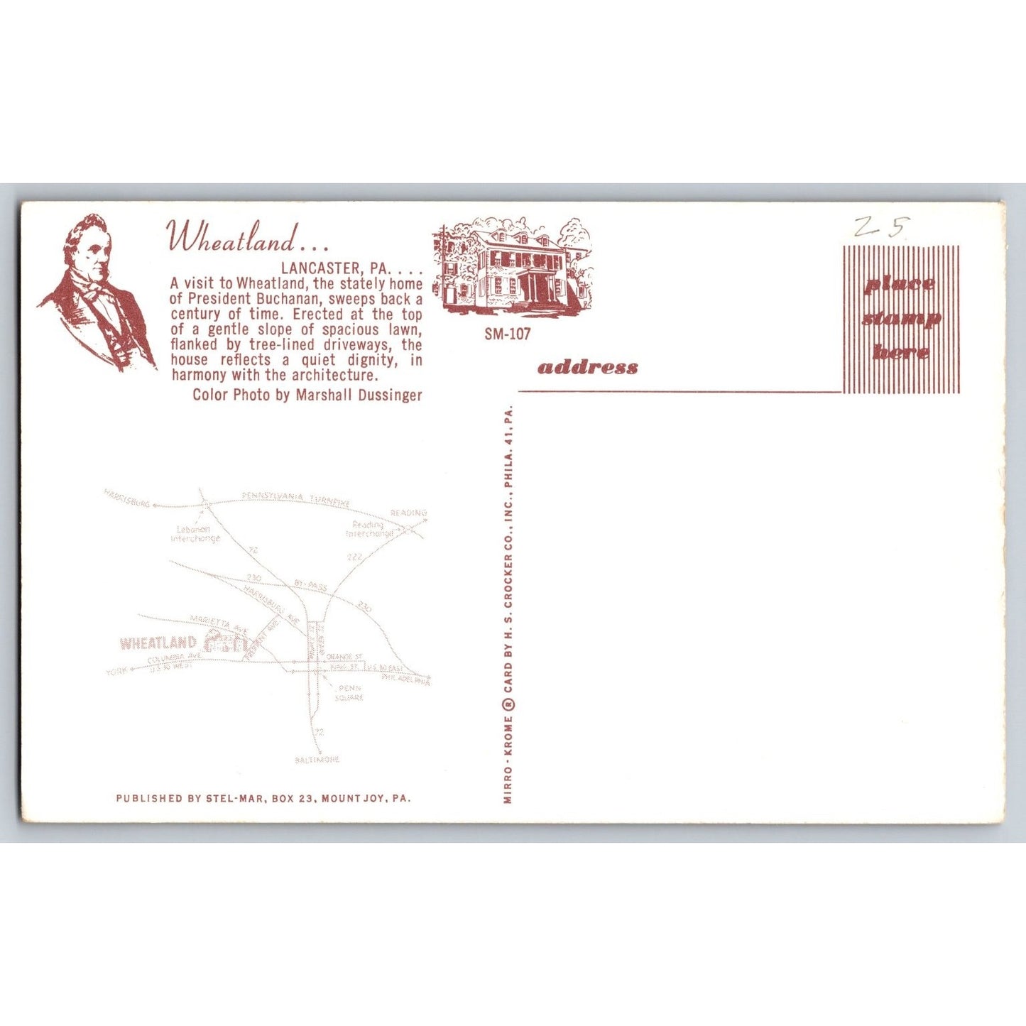 Lancaster PA Pennsylvania Wheatland Presidential Home Postcard