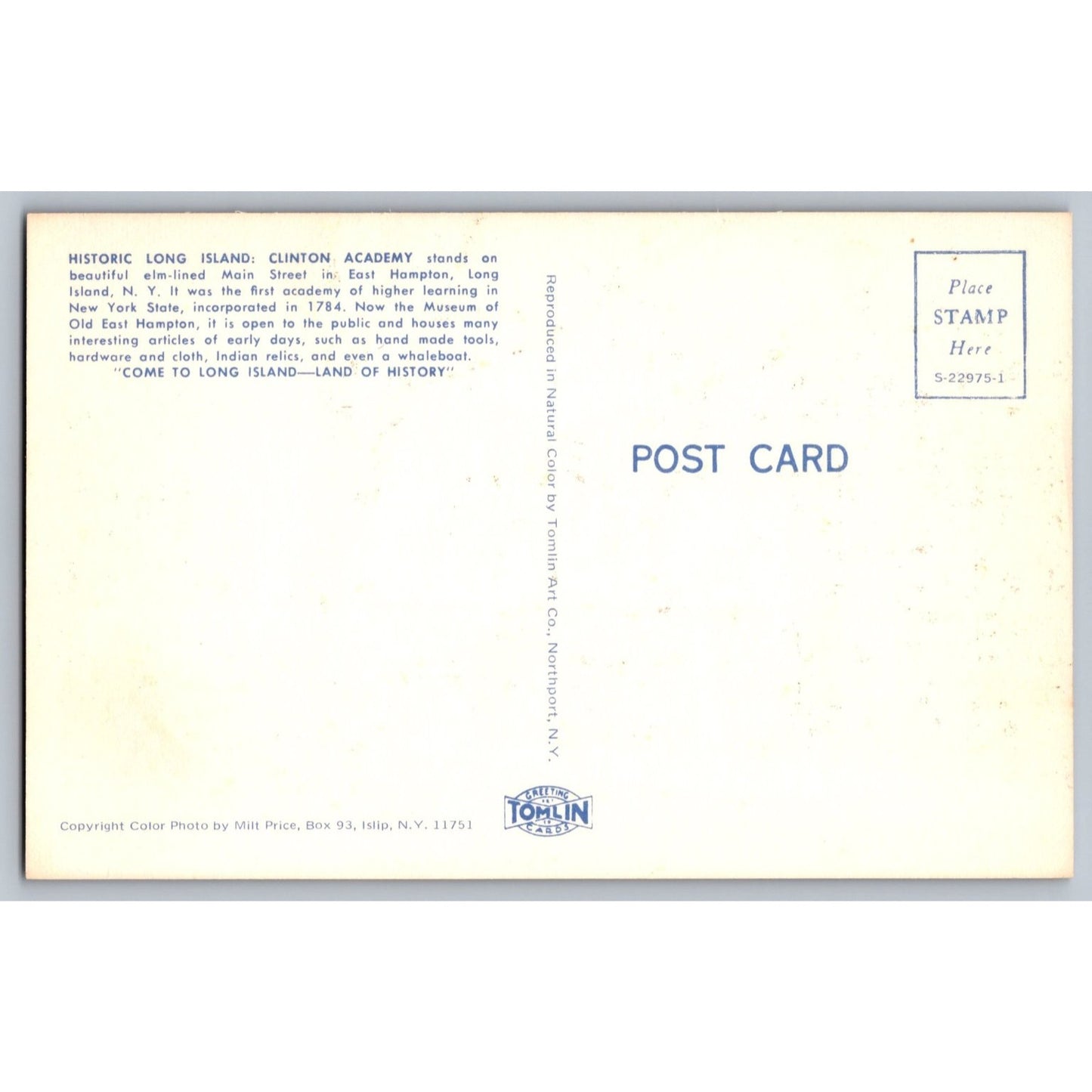 East Hampton Long Island NY New York Historic Clinton Academy Chrome Postcard