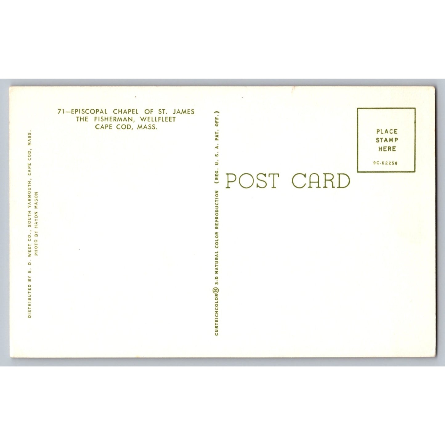 Cape Cod MA Massachusetts Episcopal Chapel of St James Wellfleet Chrome Postcard