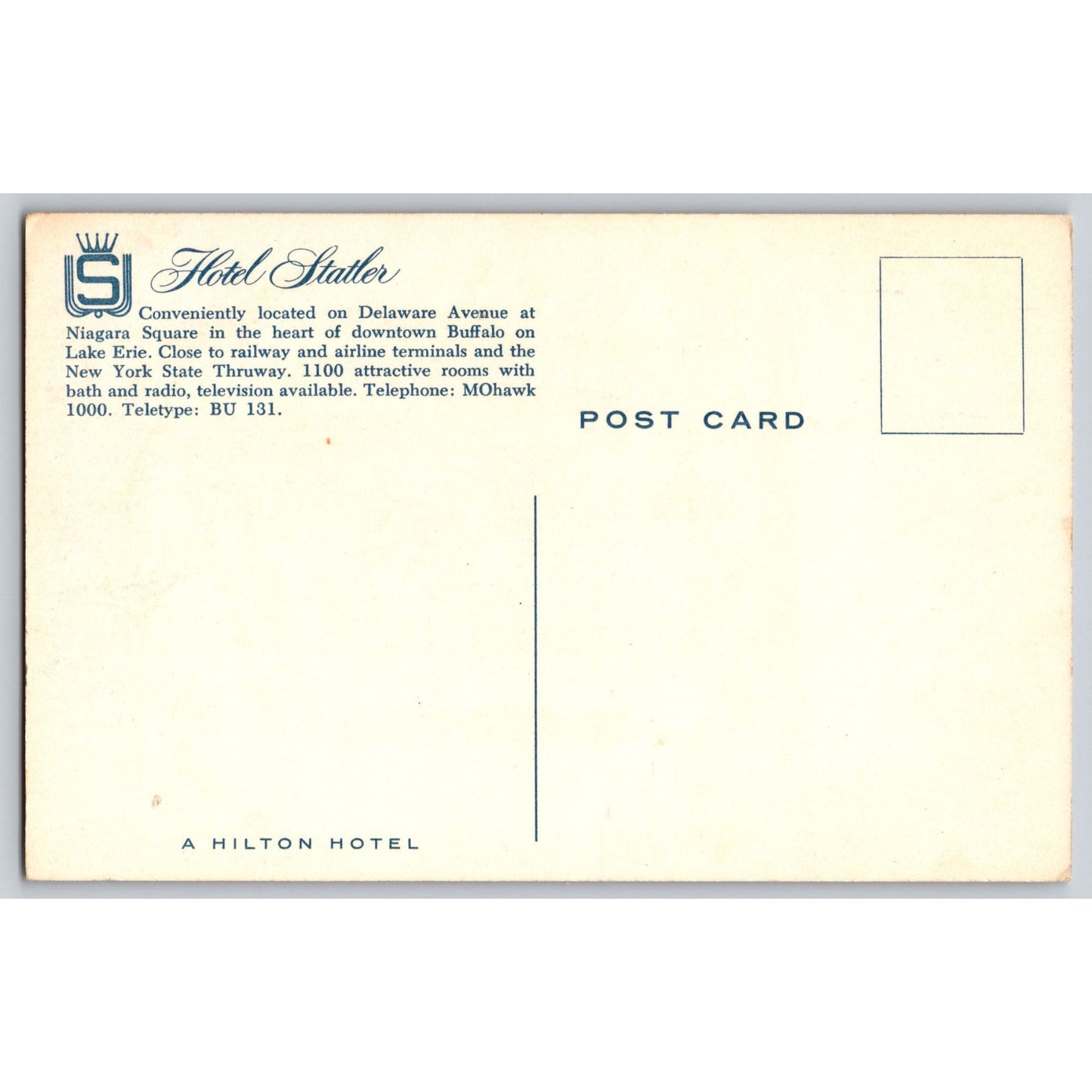 Buffalo NY New York Hotel Statler Delaware Avenue View Illustrated Postcard