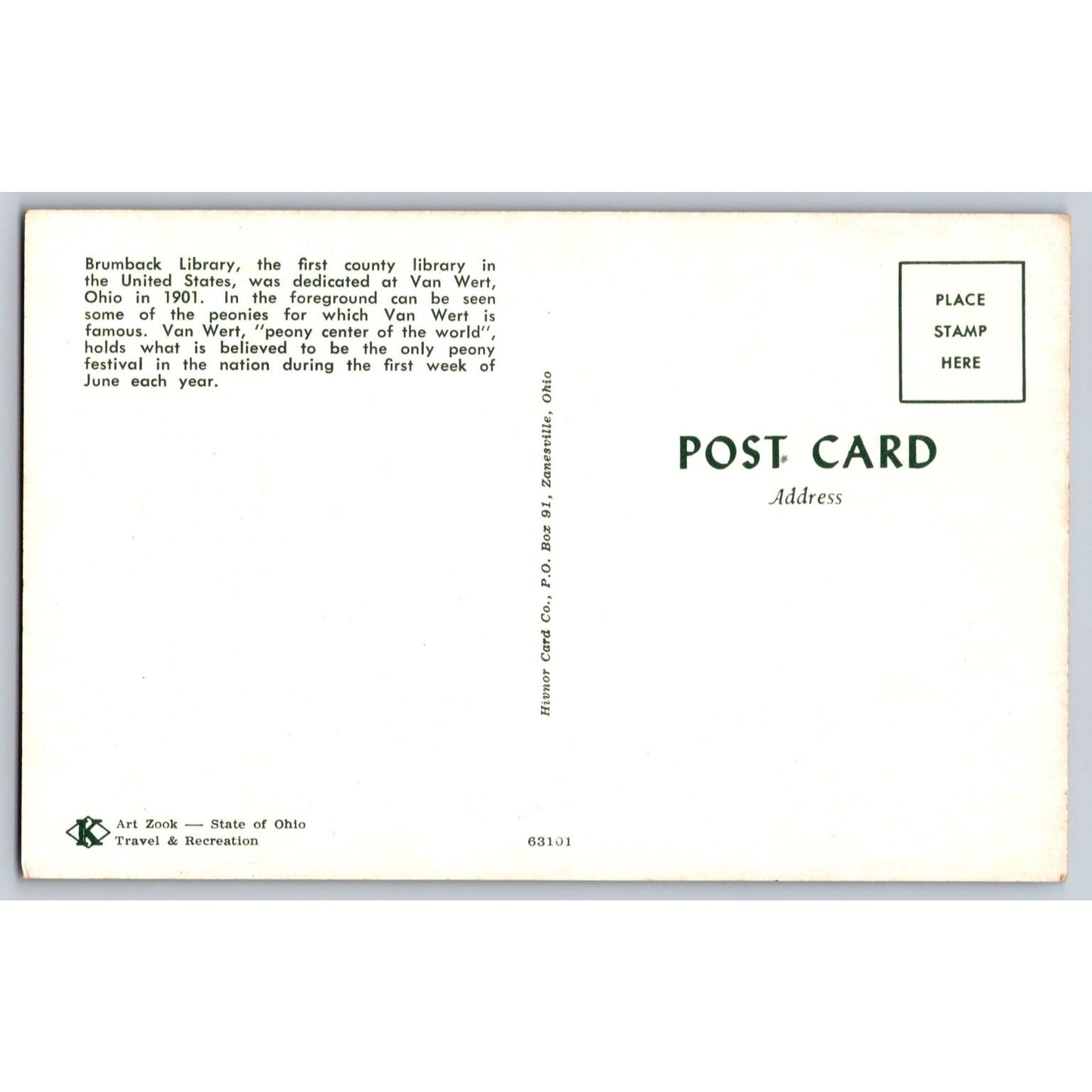 Van Wert OH Ohio Brumback Library Peony Garden Chrome Postcard