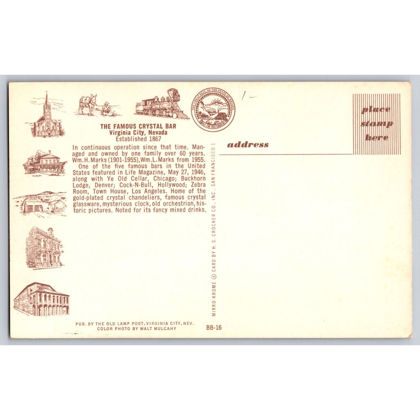 Virginia City NV Nevada The Famous Crystal Bar Chrome Postcard The Old Lamp Post