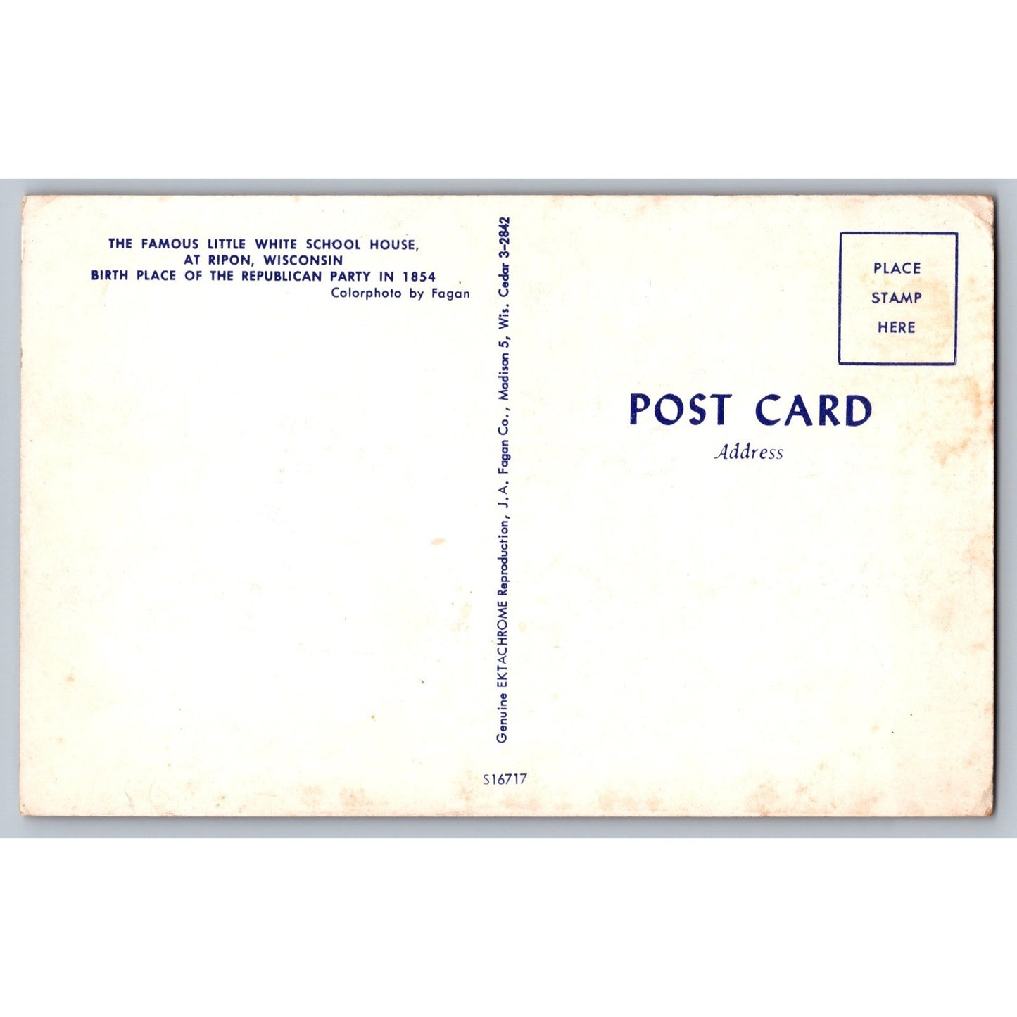 Ripon WI Wisconsin Birthplace of the Republican Party Chrome Postcard Unused
