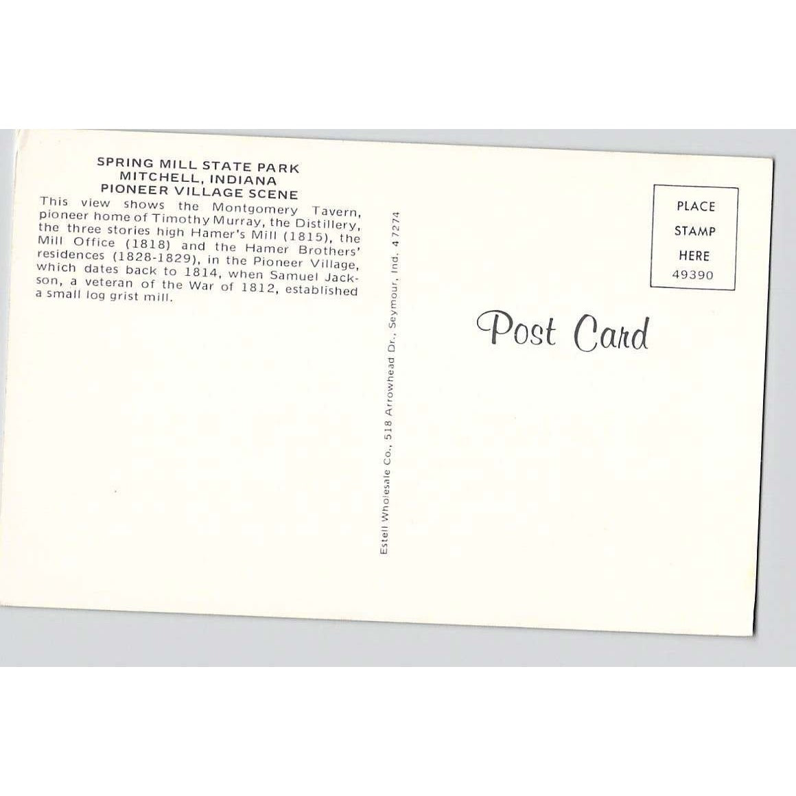 Mitchell IN Indiana Pioneer Village Spring Mill State Park Chrome Postcard