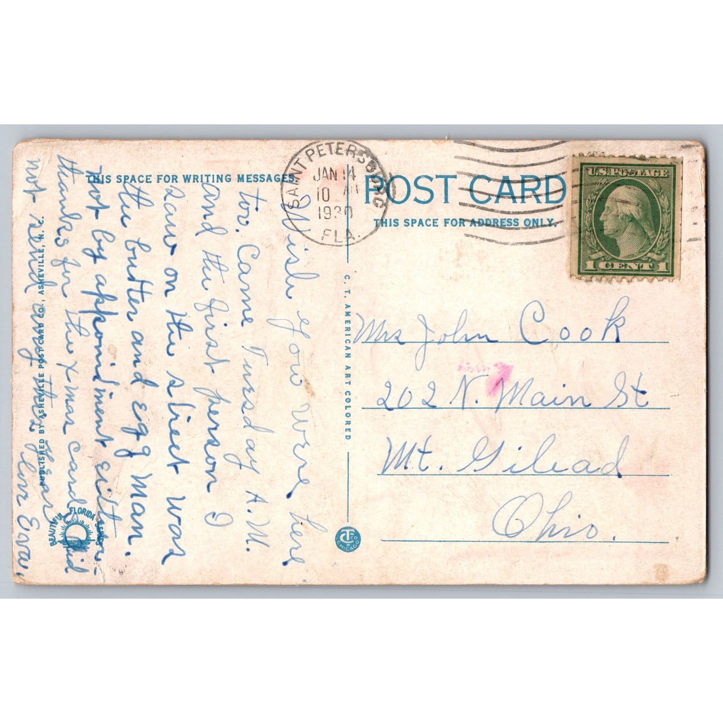 St Petersburg FL Florida Vinoy Park Hotel Night 1930s White Border Postcard Used