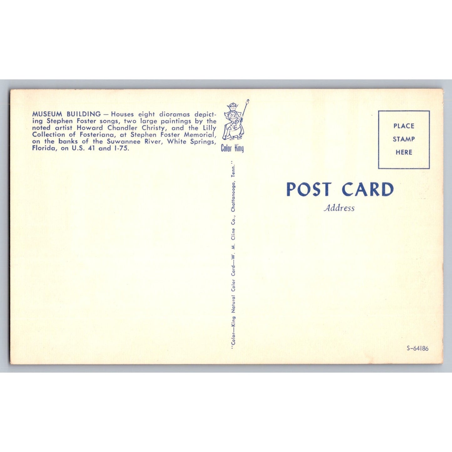 White Springs FL Florida Stephen Foster Memorial Chrome Postcard Unused