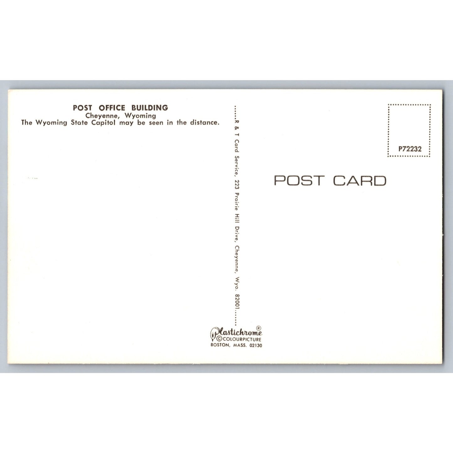 Cheyenne WY Wyoming Post Office Building State Capitol Chrome Postcard Unused