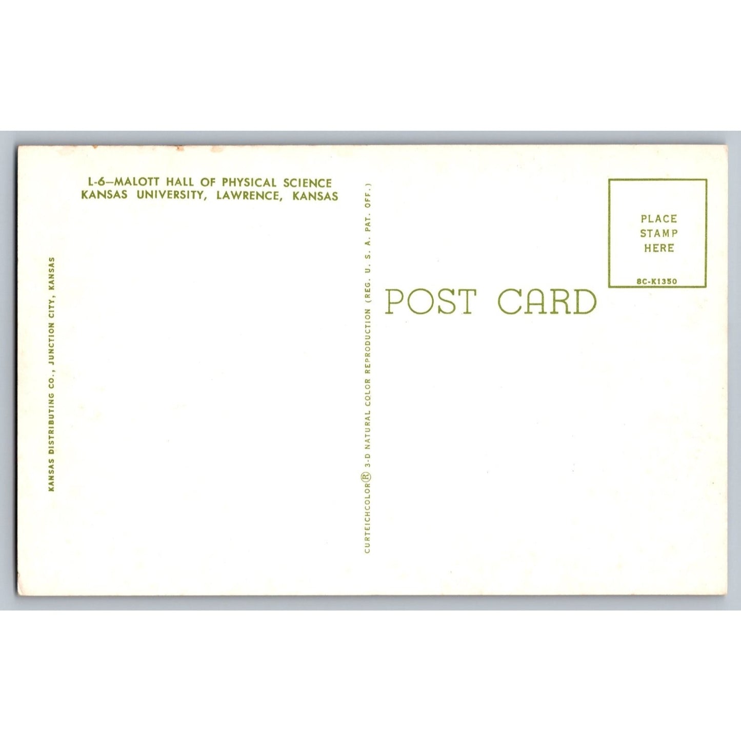 Lawrence KS Kansas University Malott Hall Physical Science Chrome Postcard