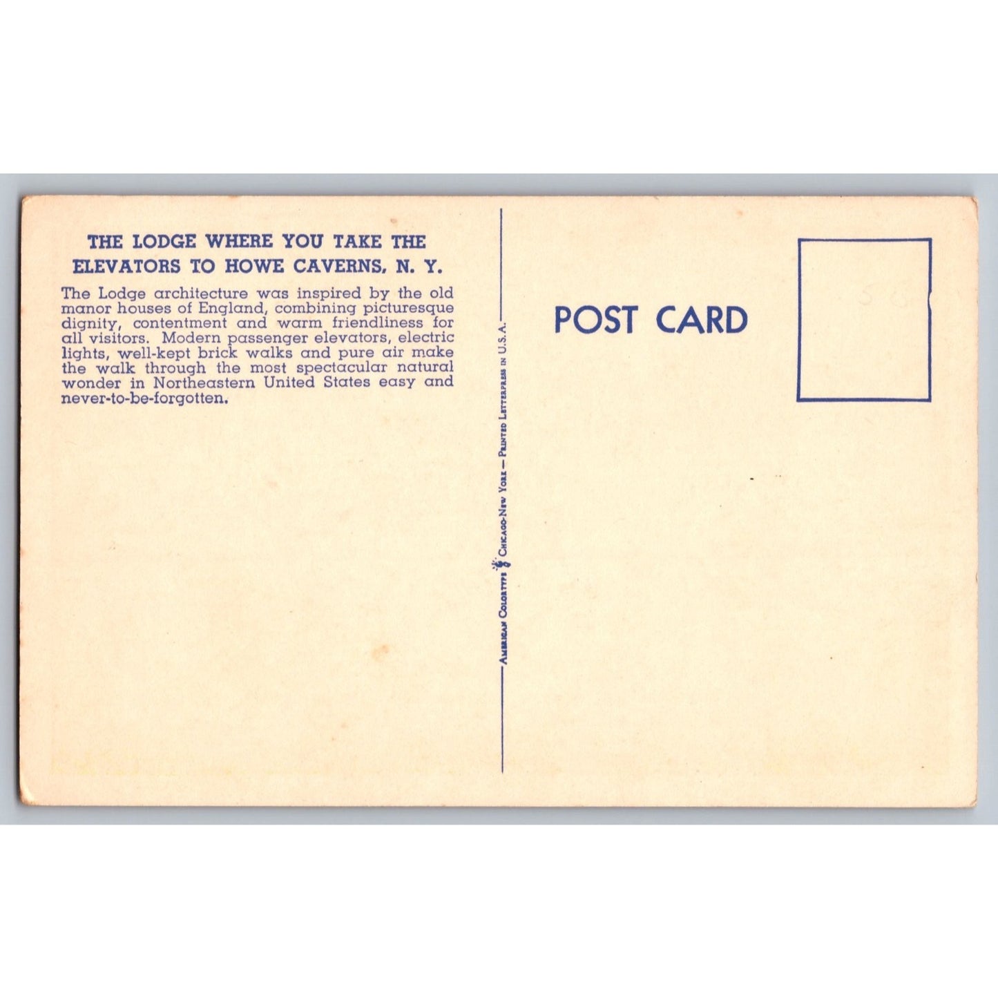 Howes Cave NY New York Lodge Scenic View Linen Postcard Unused