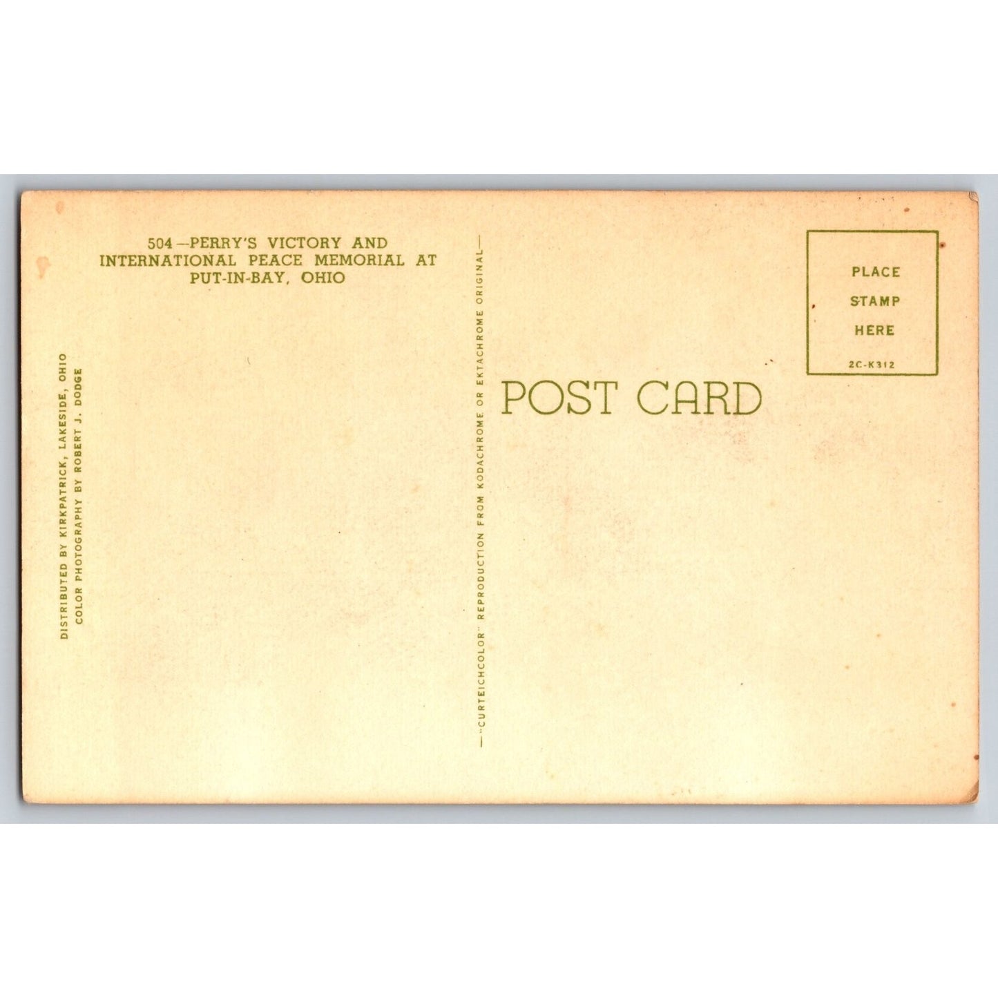 Put In Bay OH Ohio Perry's Victory International Peace Memorial Chrome Postcard
