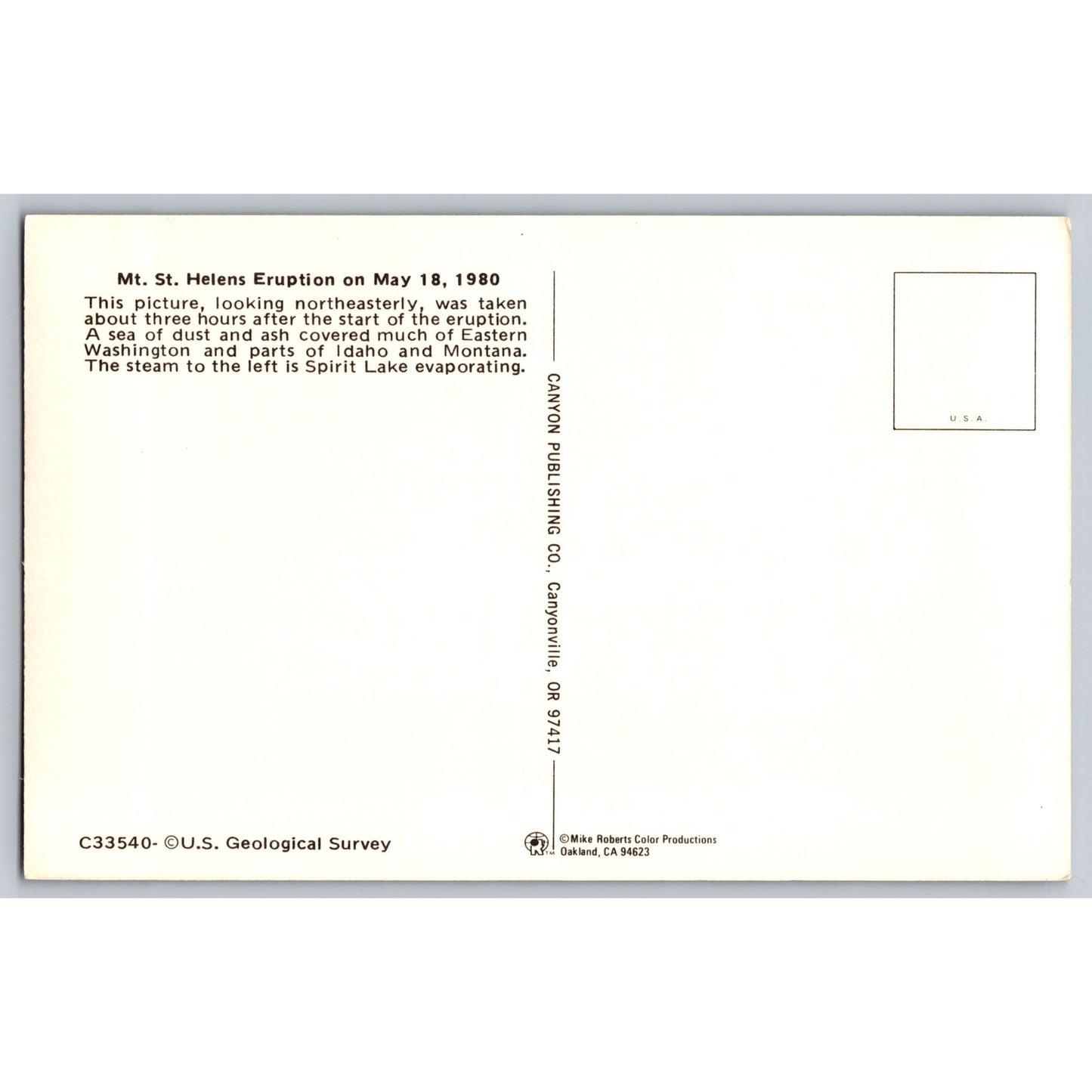 Washington WA Mt. St. Helens Eruption Chrome Postcard 1980 Canyon Publishing Co