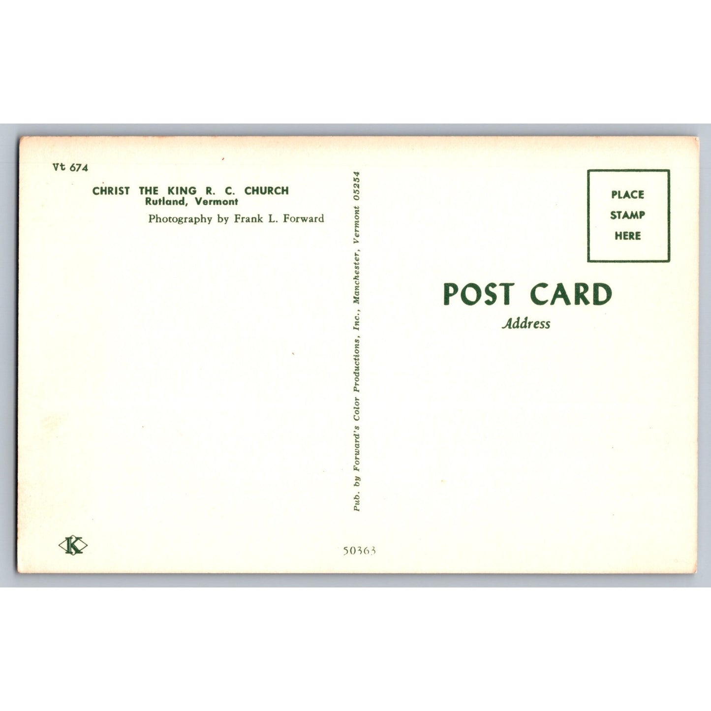 Rutland VT Vermont Christ The King RC Church Chrome Postcard Unused