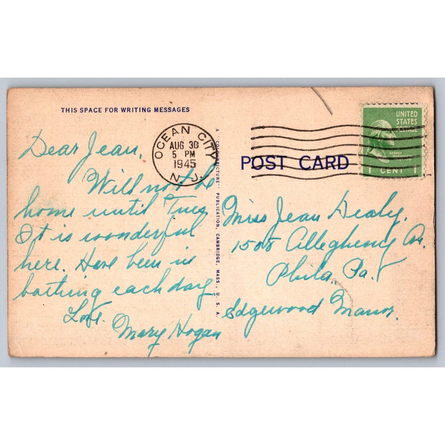 Ocean City NJ New Jersey Boardwalk & Beach Linen Postcard Used 1945