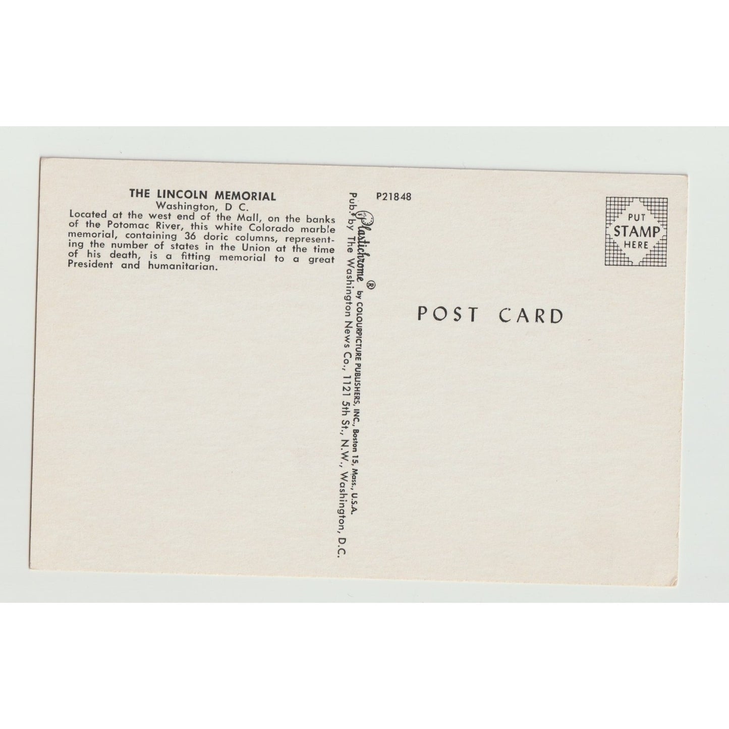 Washington DC Lincoln Memorial 1960s Chrome Chrome Unused