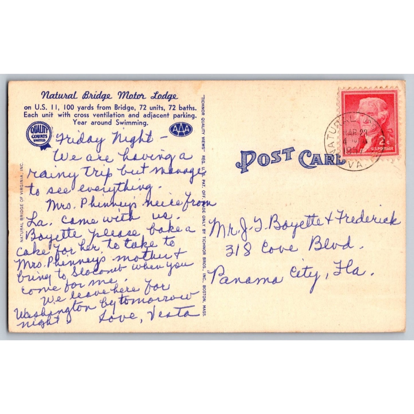 Natural Bridge VA Virginia Motor Lodge Linen Postcard