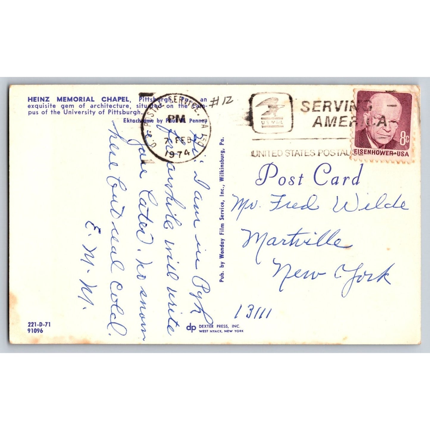 Pittsburgh PA Pennsylvania Heinz Mem Chapel University of Pittsburgh Postcard