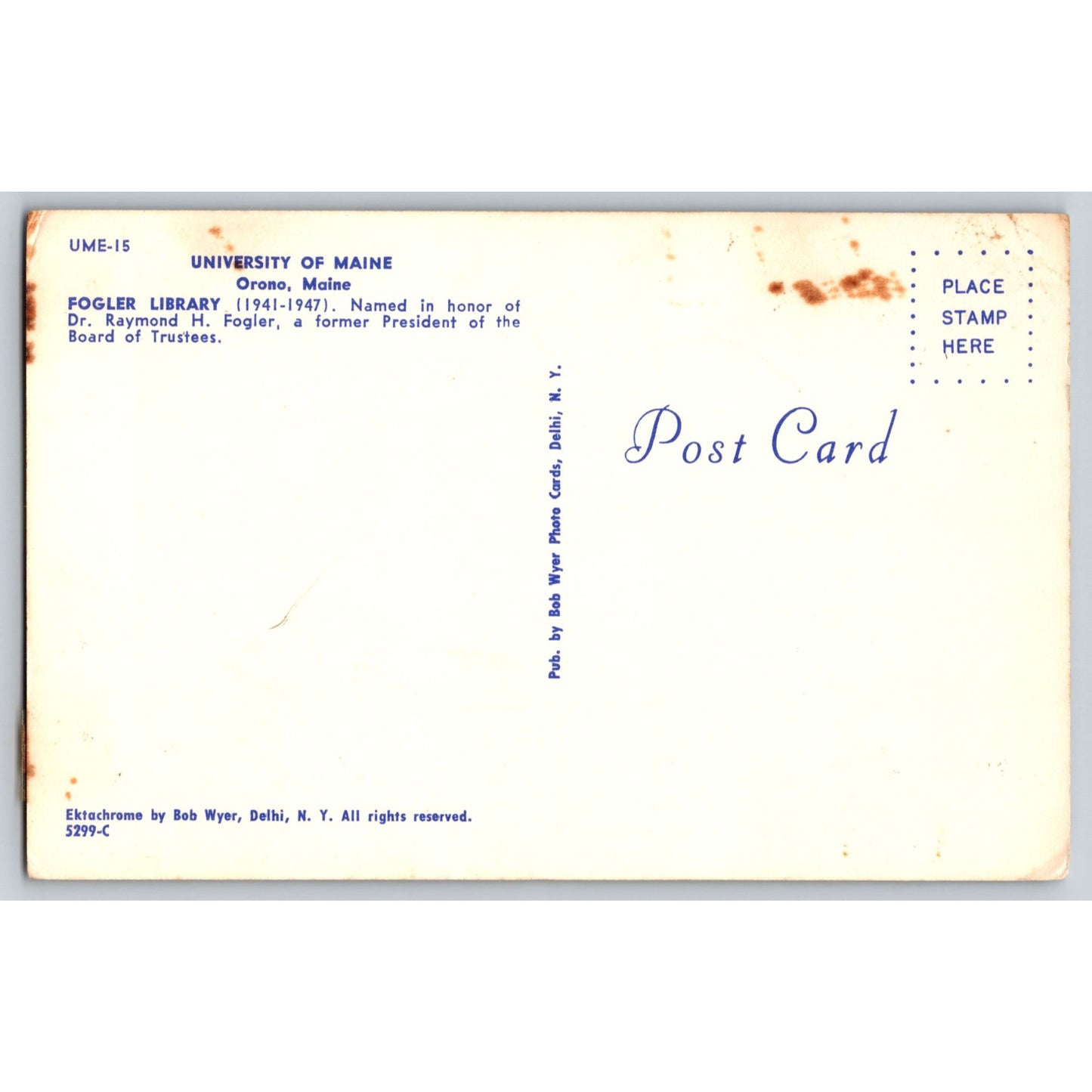 Orono ME Maine University Of Maine Fogler Library Chrome Postcard Bob Wyer