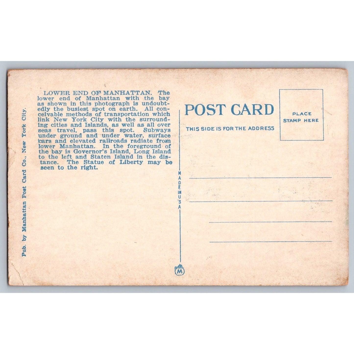 New York City NY Lower Manhattan Battery Park Early 1900s Divided Back Postcard