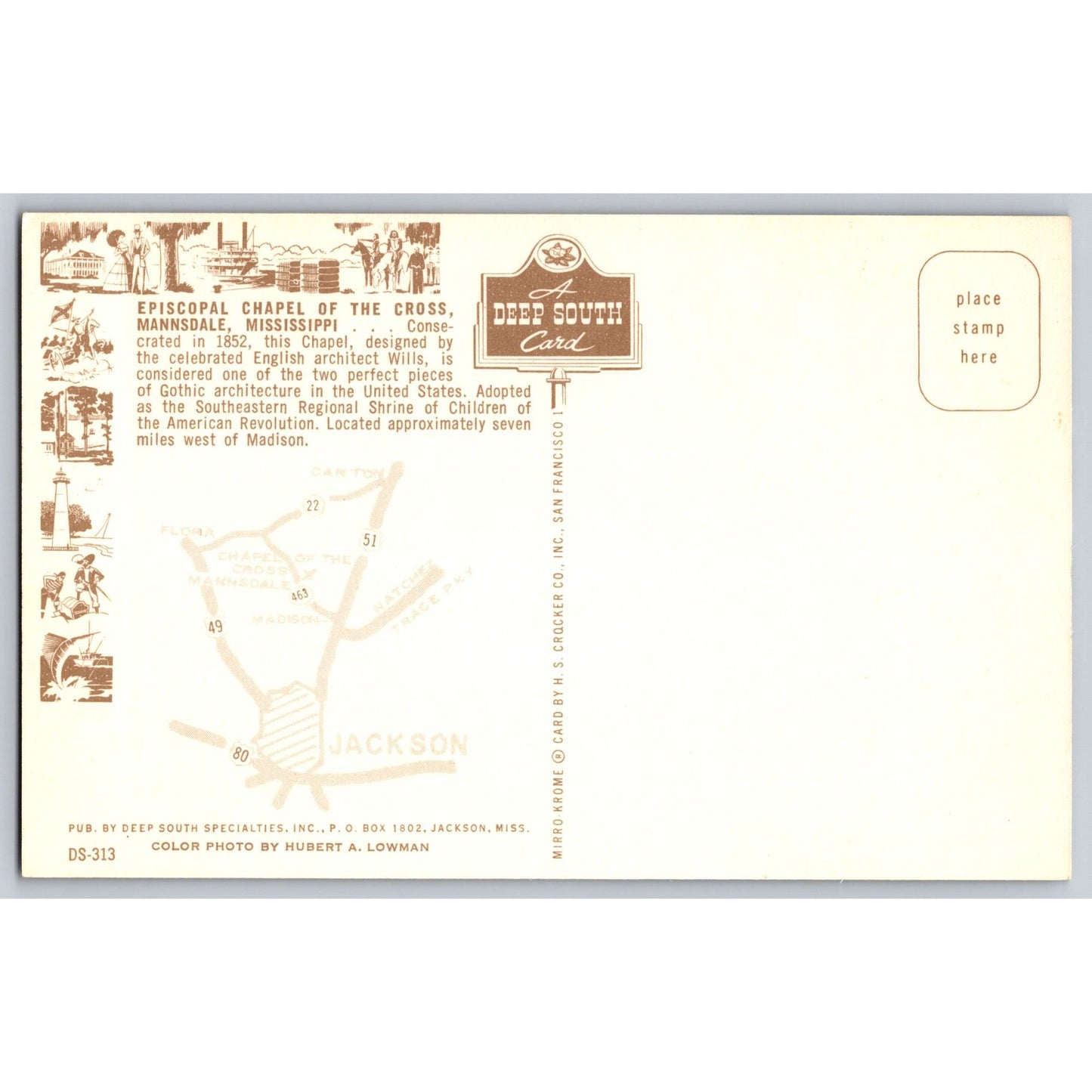 Mannsdale MS Mississippi Episcopal Chapel Of The Cross Chrome Postcard Unused