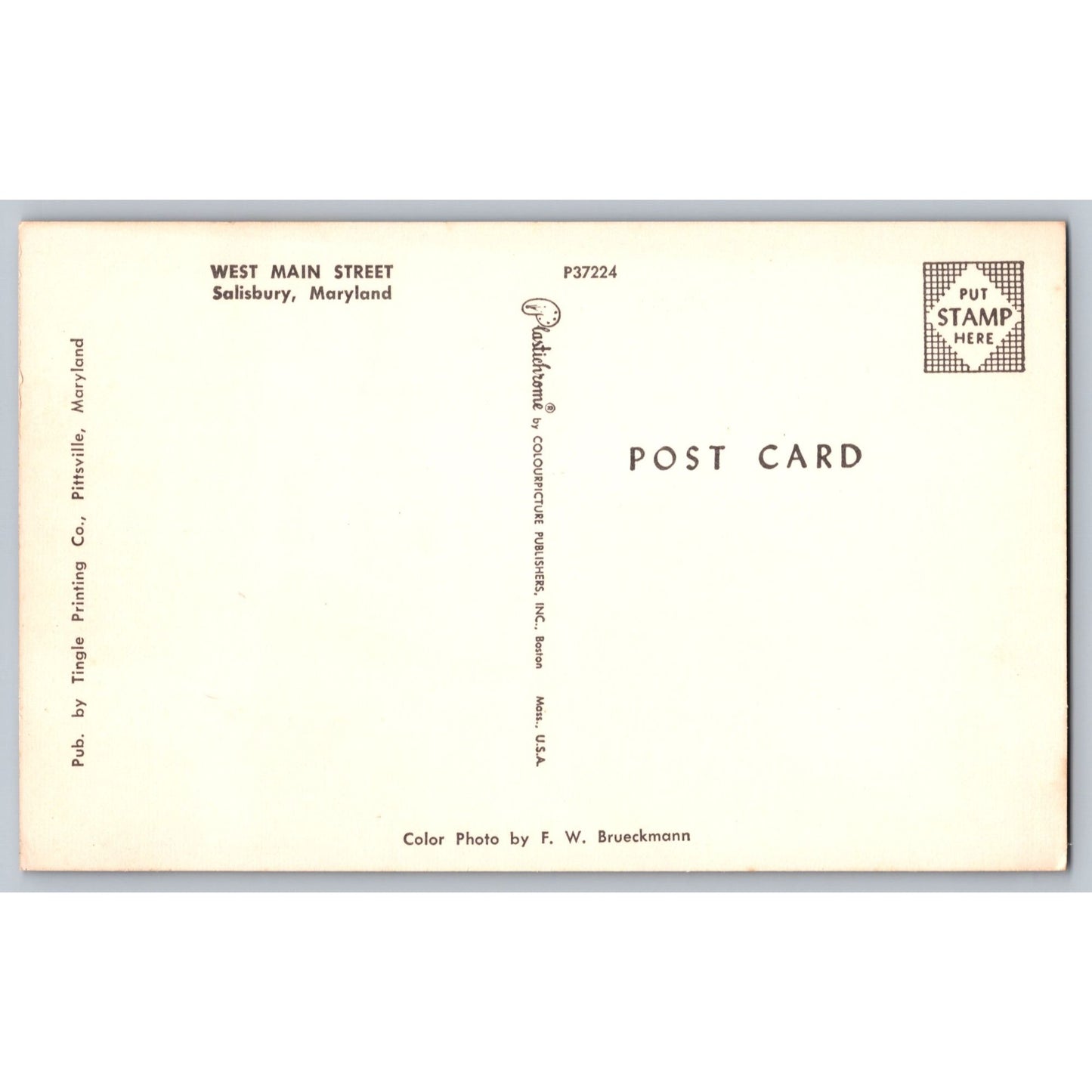 Salisbury MD Maryland West Main Street Postcard Colourpicture F W Brueckmann