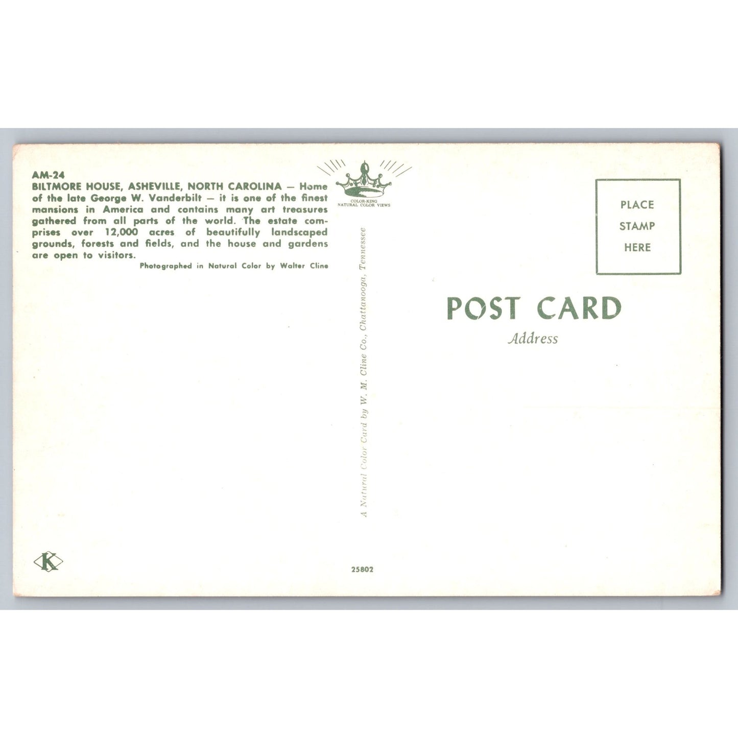 Asheville NC North Carolina Biltmore House Chrome Postcard Unused