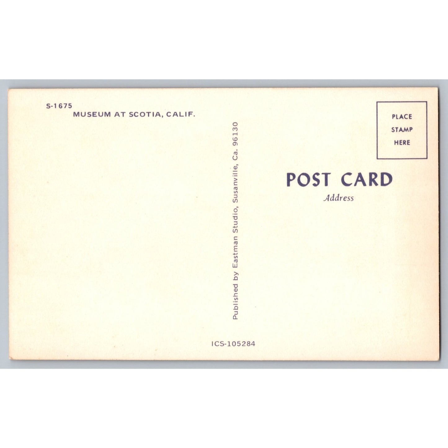 Scotia CA California Scotia Museum Chrome Postcard Eastman Studio