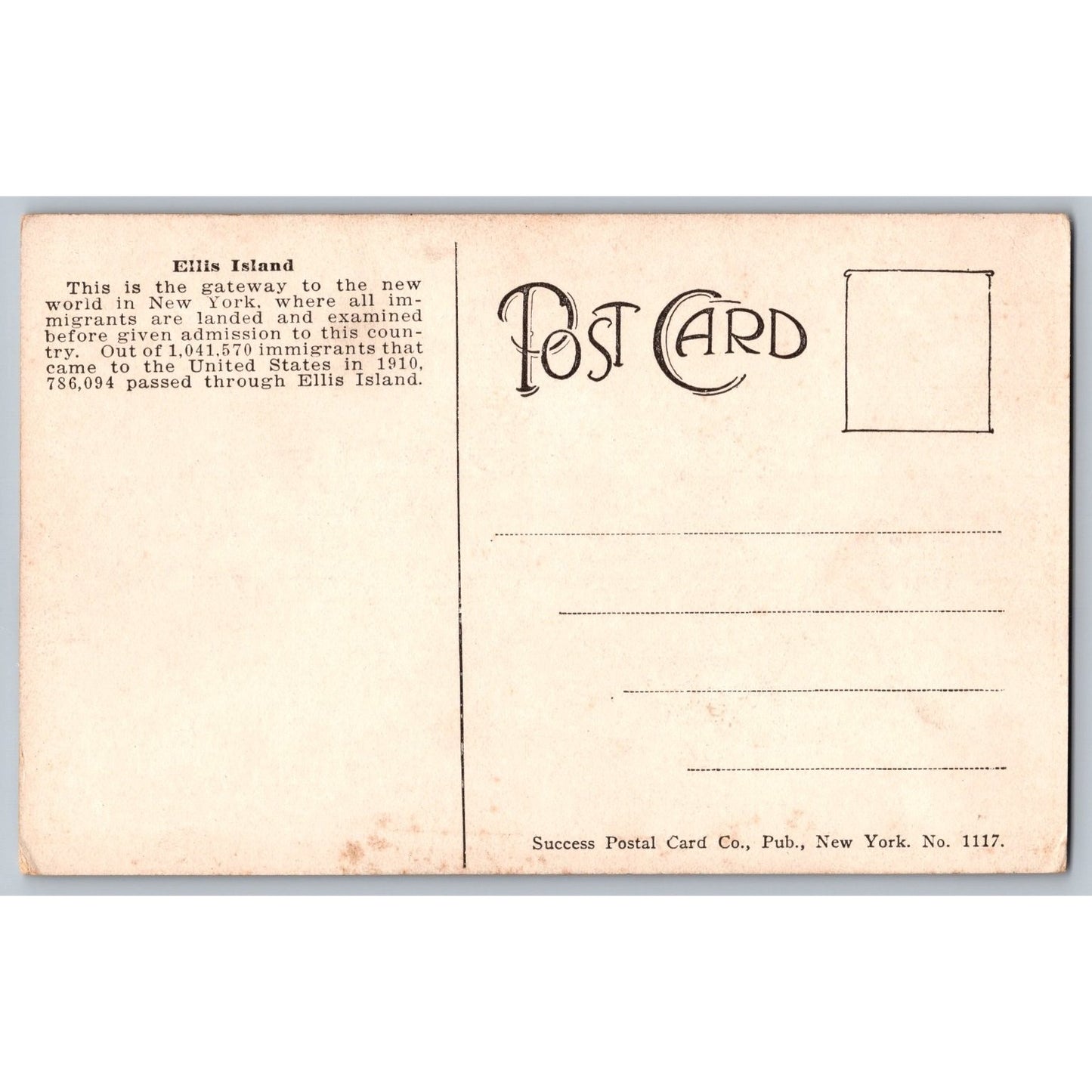 New York City NY Ellis Island Immigration Station Divided Postcard Success Co