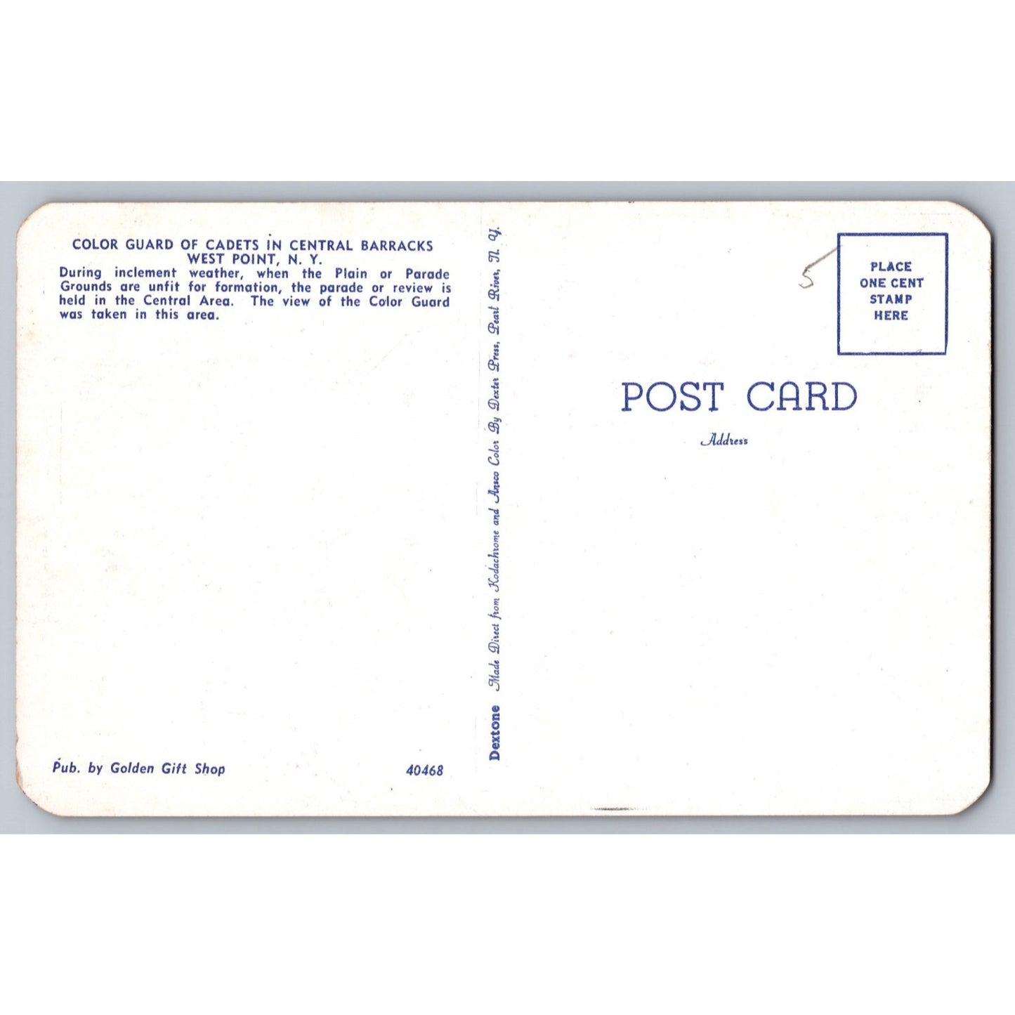 West Point NY New York Cadet Color Guard Central Barracks Chrome Postcard