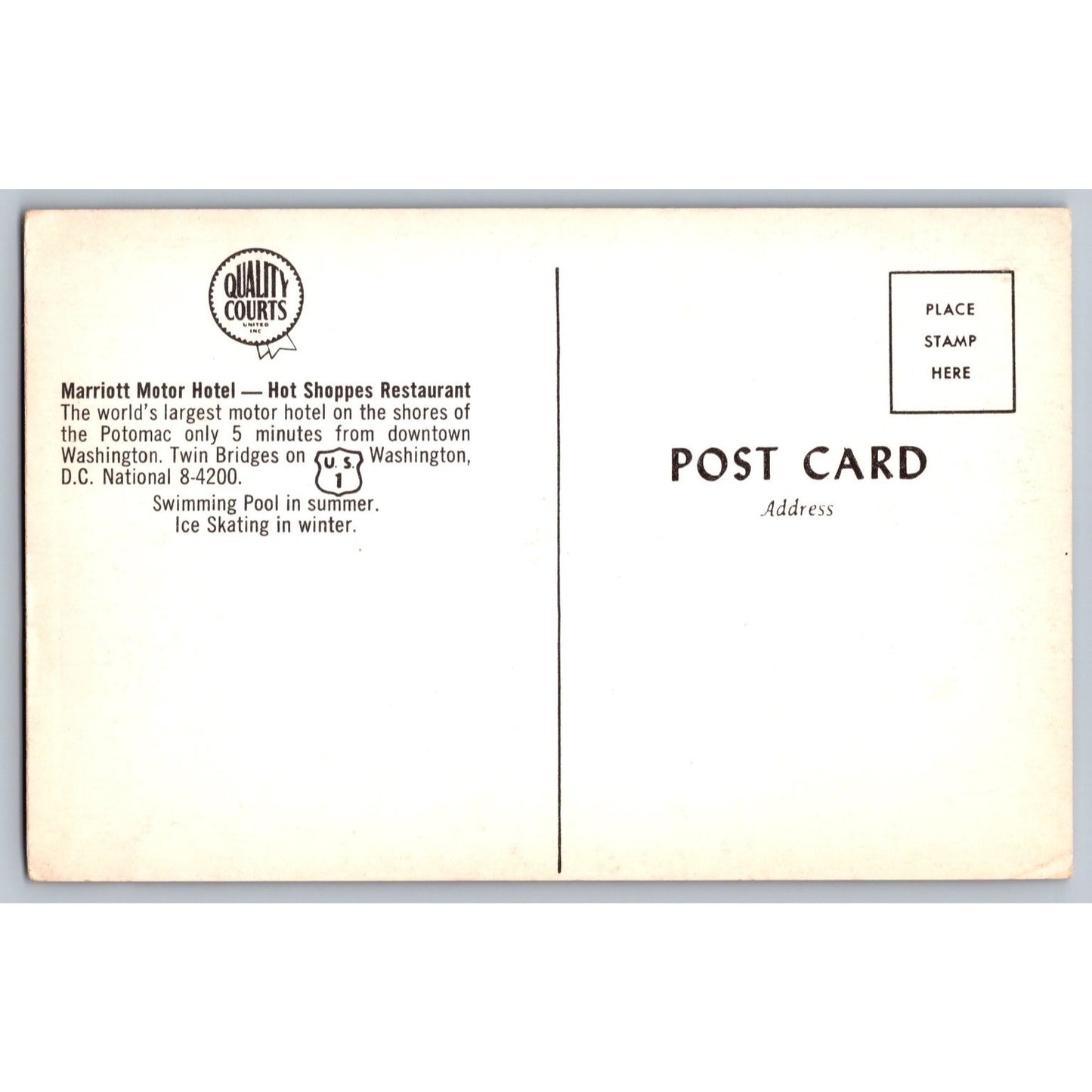 Washington DC Marriott Motor Hotel Poolside Quality Courts Chrome Postcard