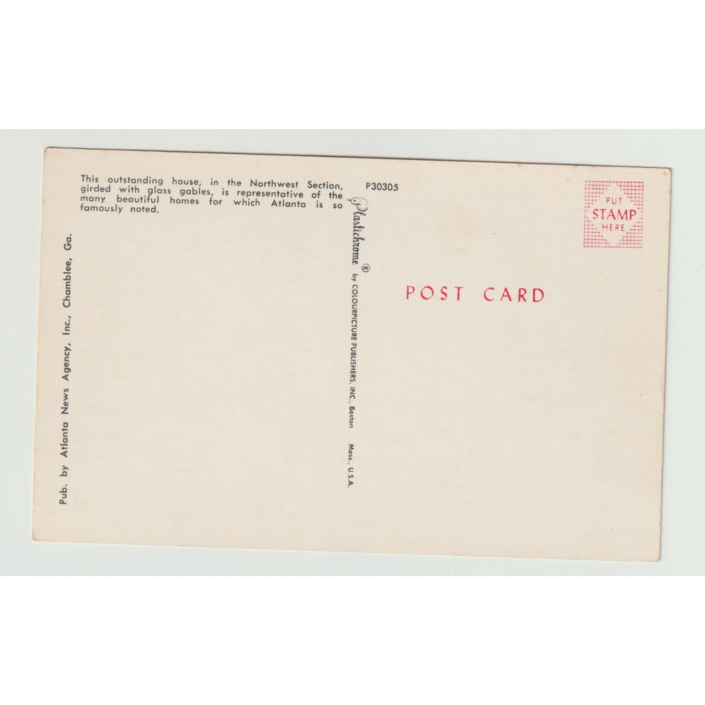 Postcard GA Georgia Atlanta MCM Home in Northwest Section Chrome Unused